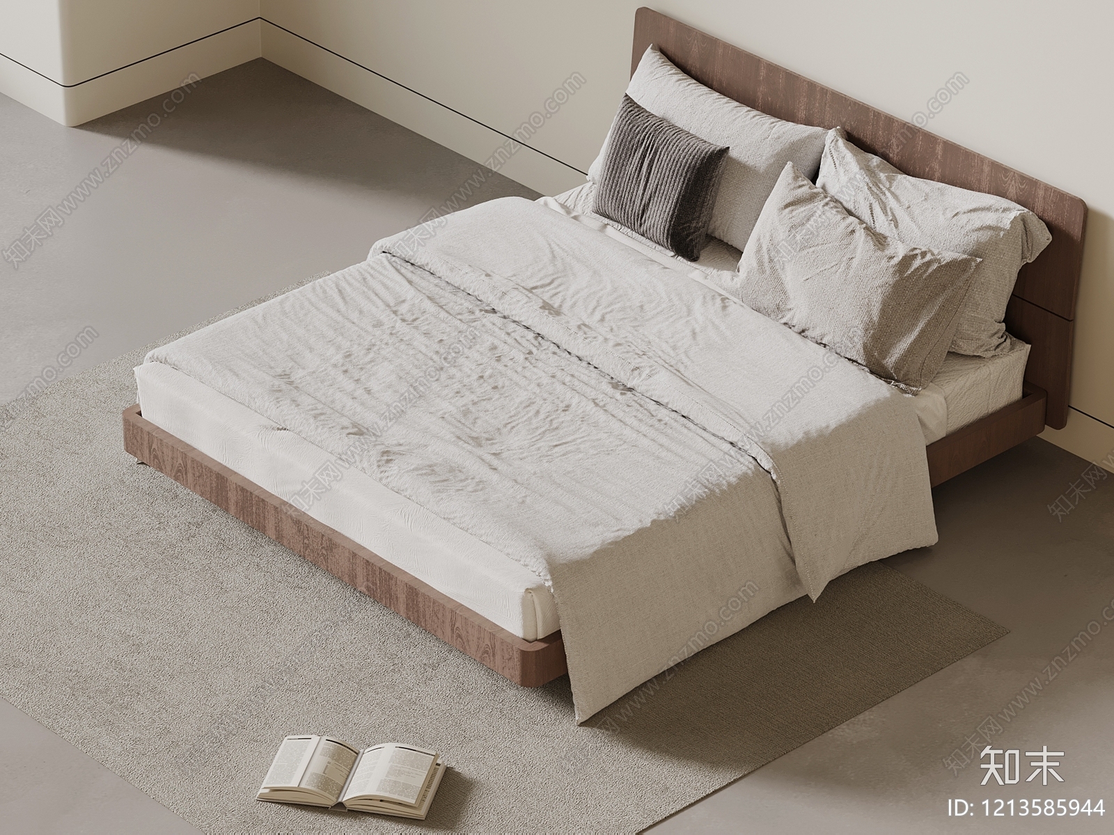 极简双人床3D模型下载【ID:1213585944】