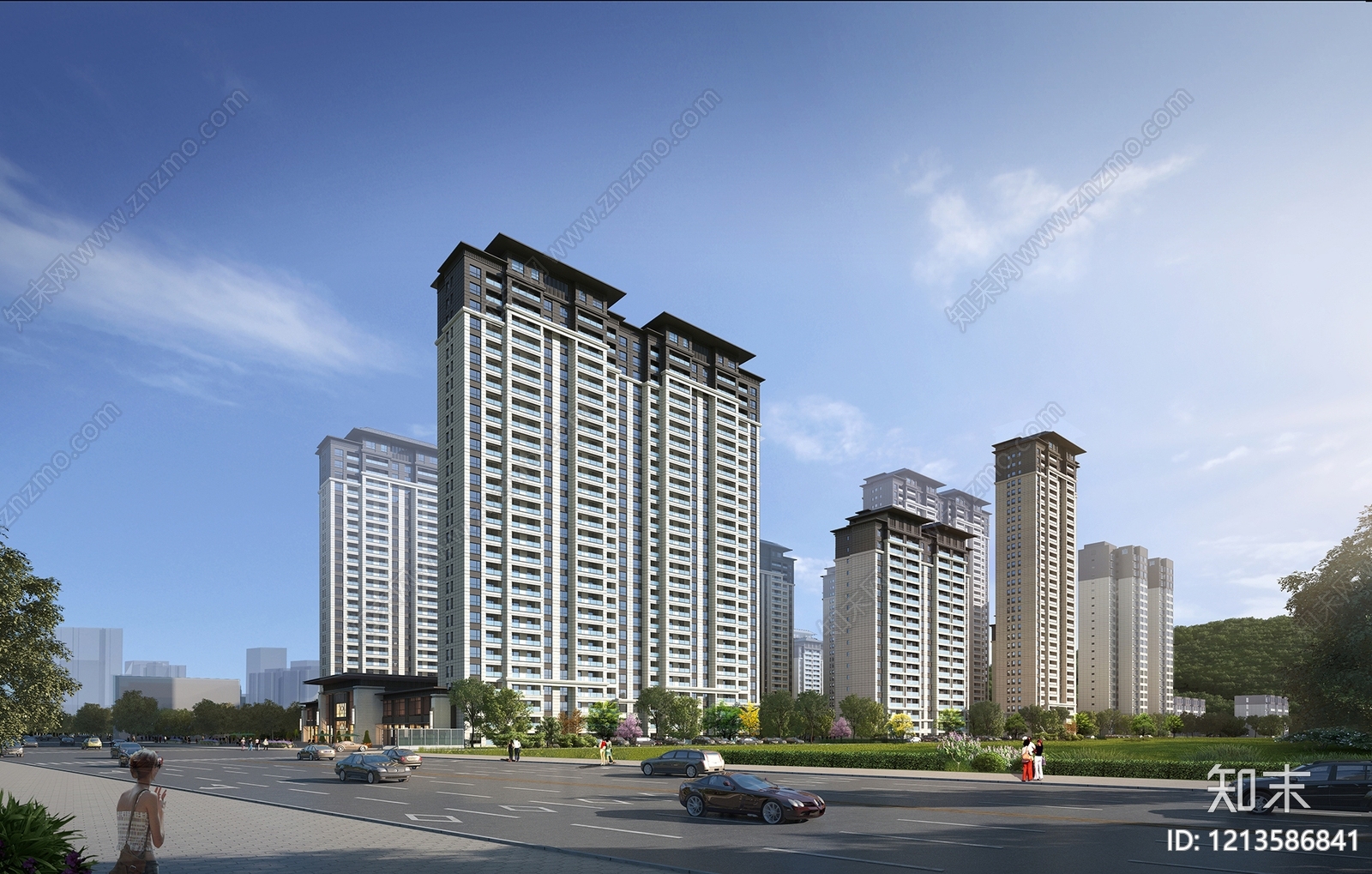 新中式小高层住宅楼3D模型下载【ID:1213586841】