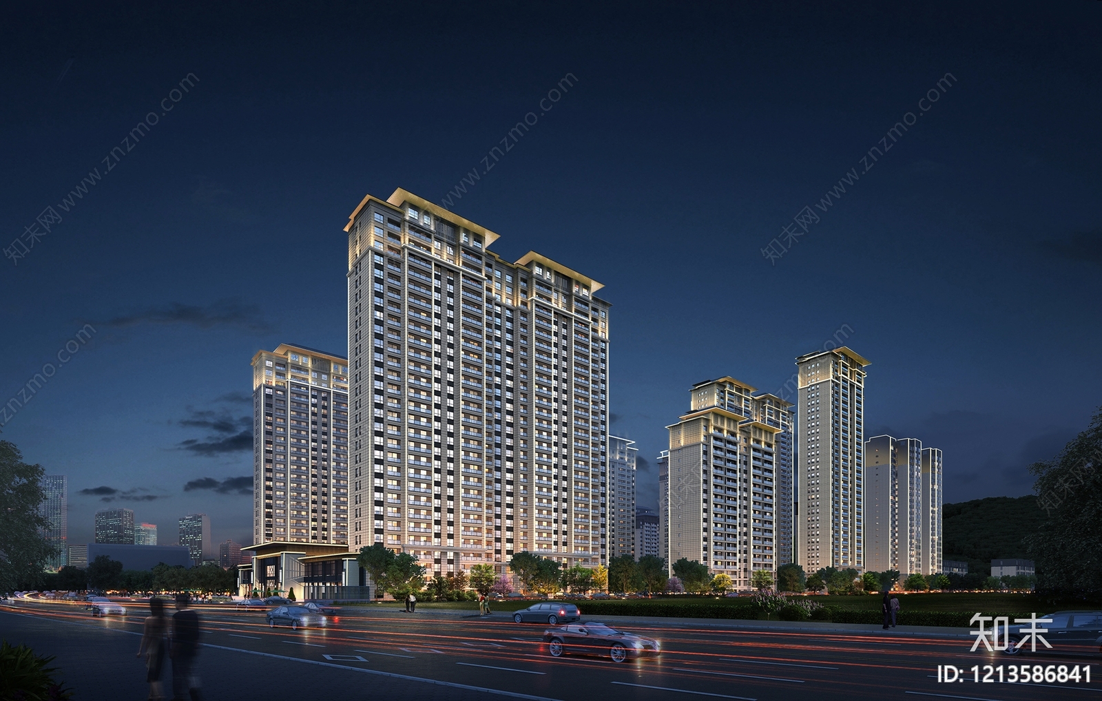 新中式小高层住宅楼3D模型下载【ID:1213586841】