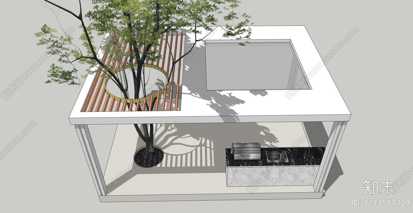 现代简约亭子SU模型下载【ID:1213587329】
