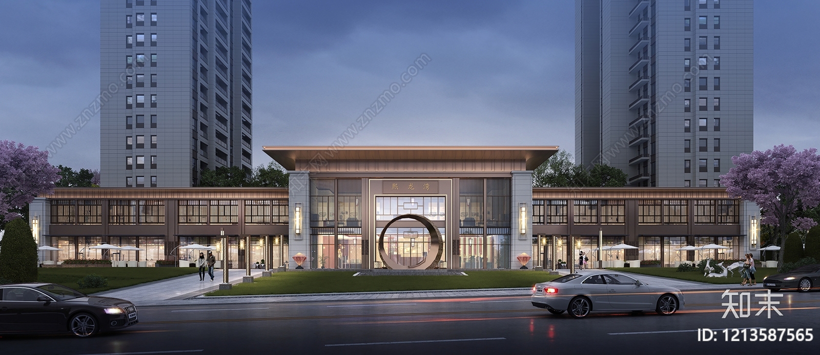 新中式售楼处外观3D模型下载【ID:1213587565】