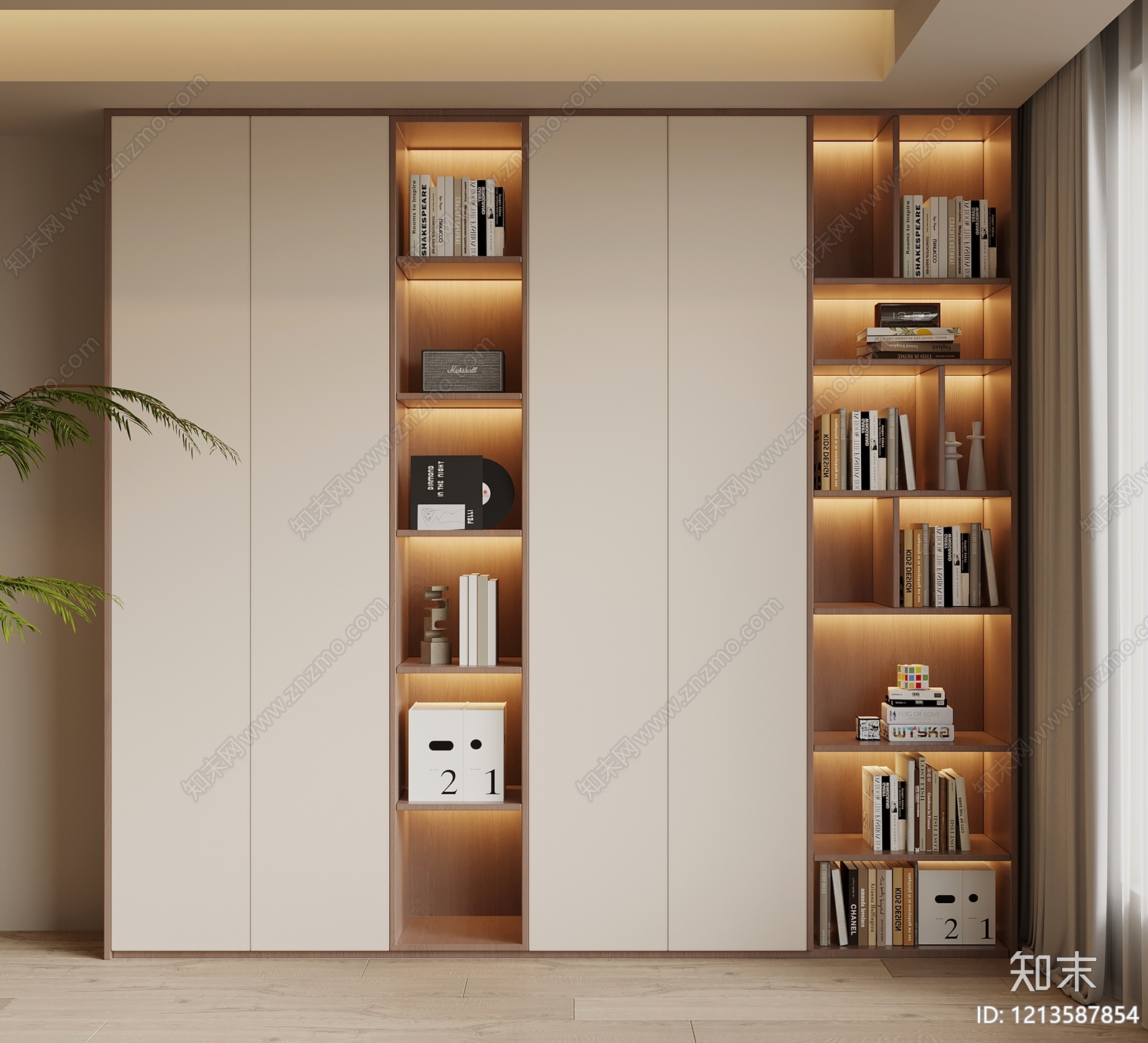 奶油风书柜SU模型下载【ID:1213587854】