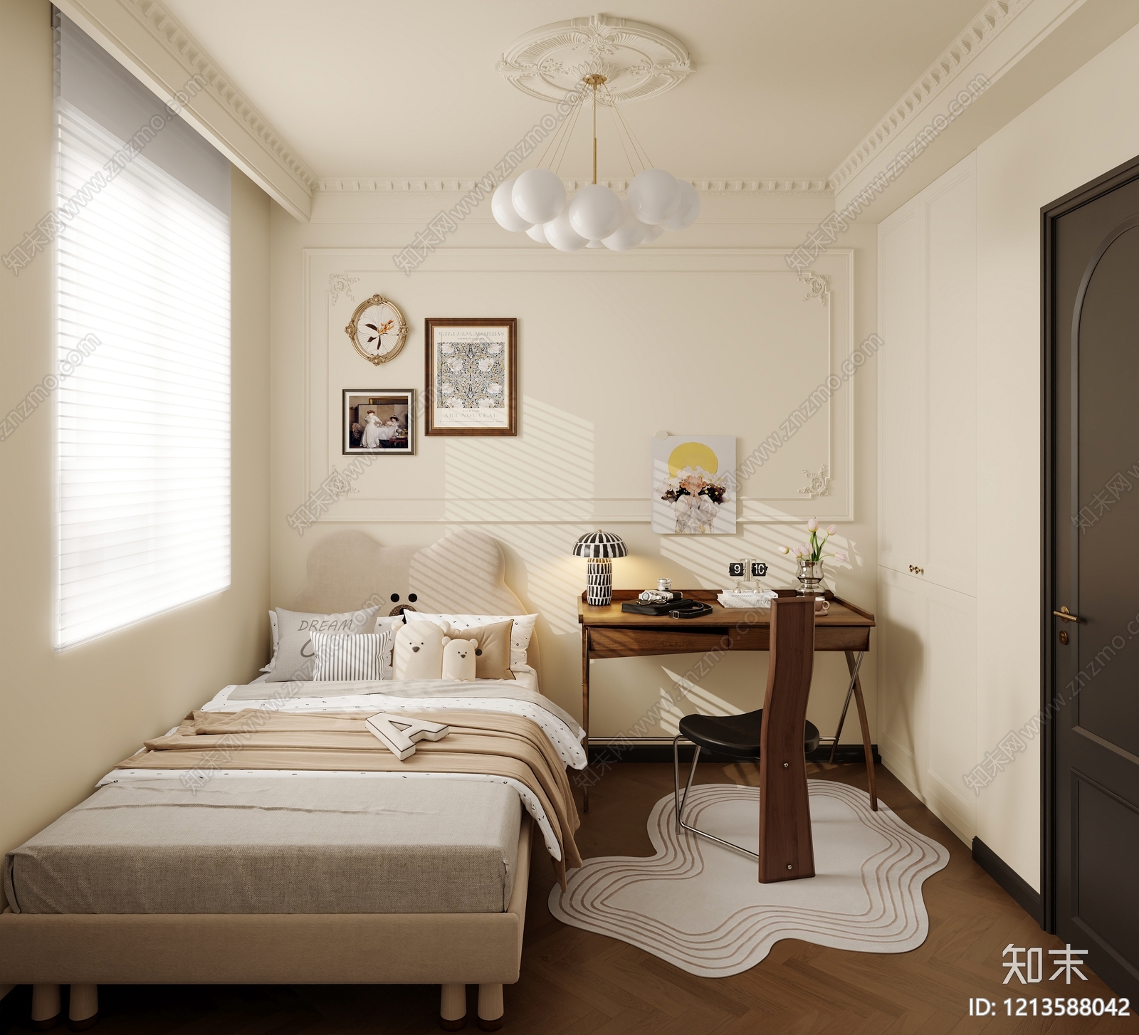 奶油风通用儿童房3D模型下载【ID:1213588042】