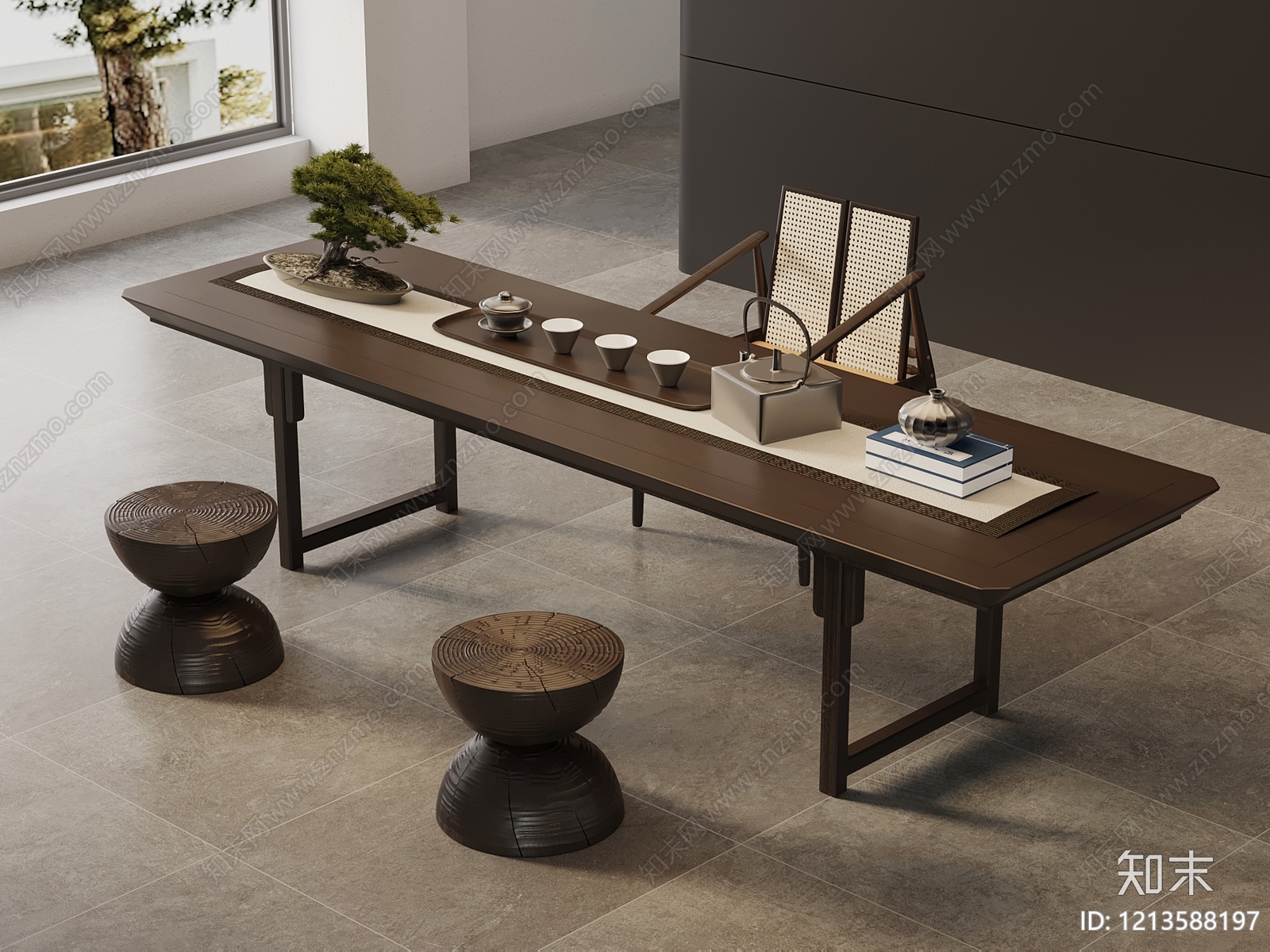 新中式茶桌椅3D模型下载【ID:1213588197】