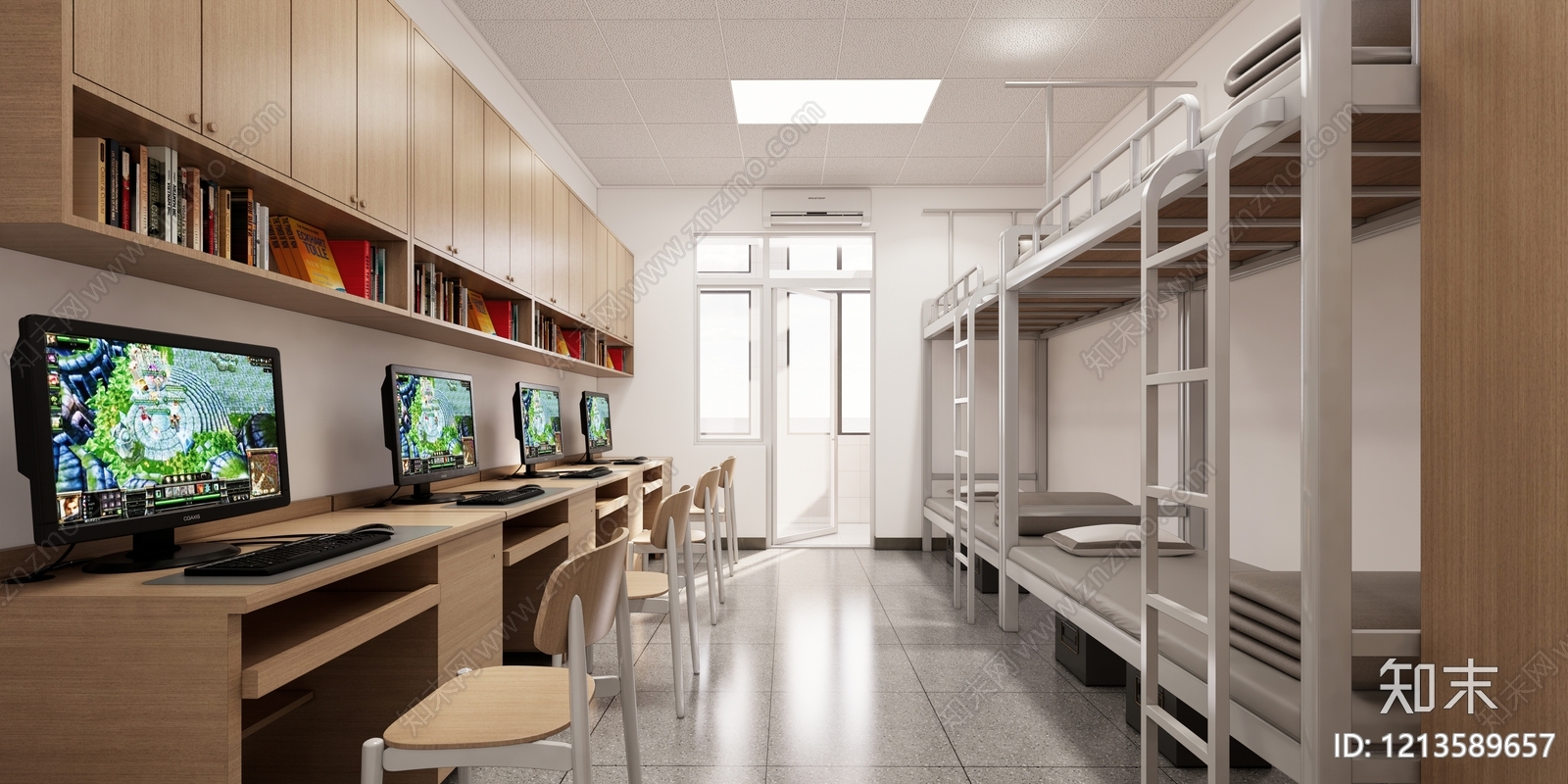 现代简约学生宿舍SU模型下载【ID:1213589657】