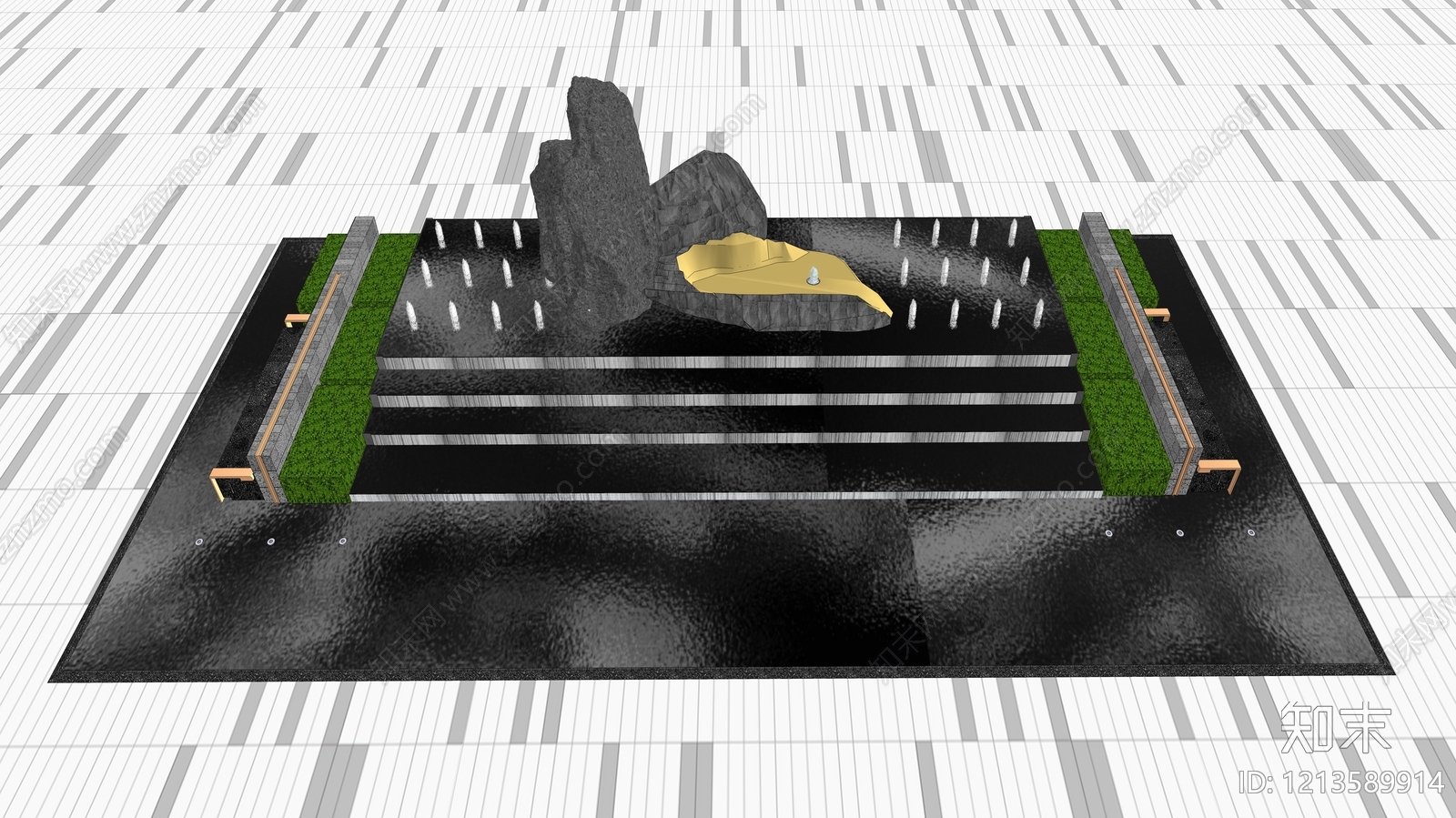 新中式景观喷泉SU模型下载【ID:1213589914】