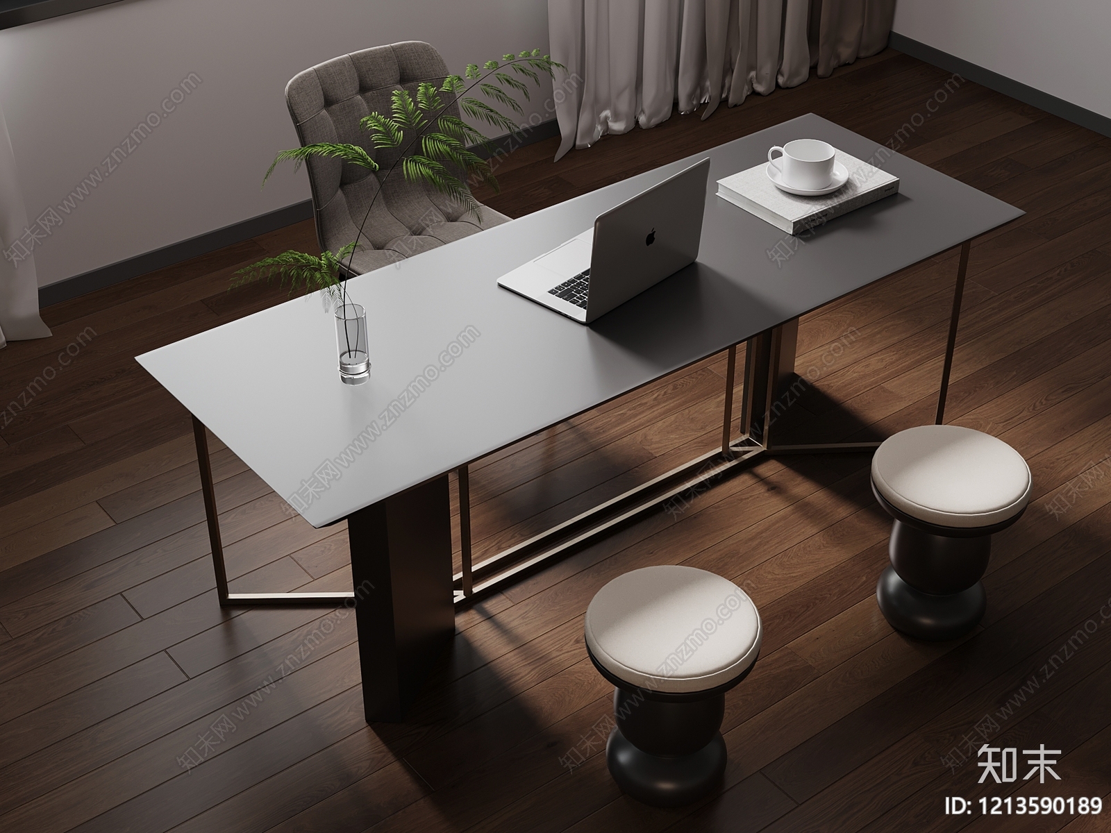 现代简约书桌椅3D模型下载【ID:1213590189】