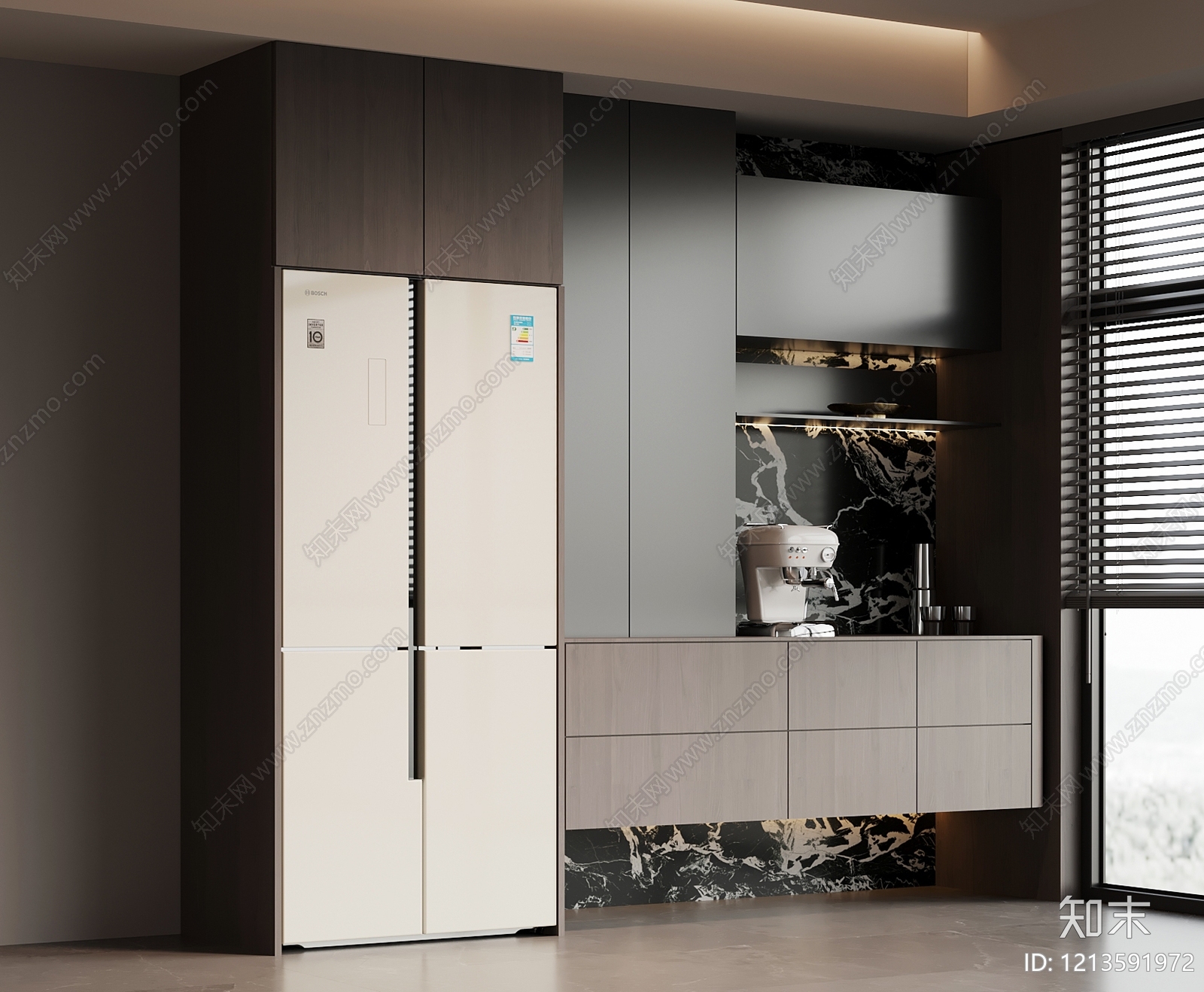 现代极简开放式厨房3D模型下载【ID:1213591972】
