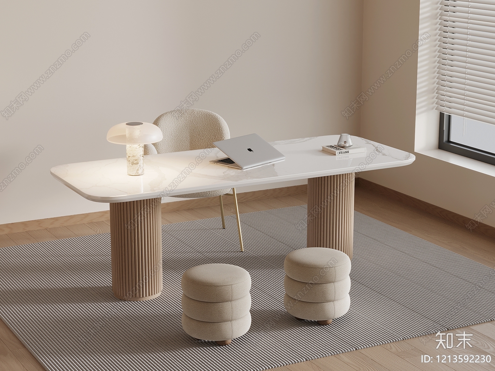 奶油风书桌3D模型下载【ID:1213592230】