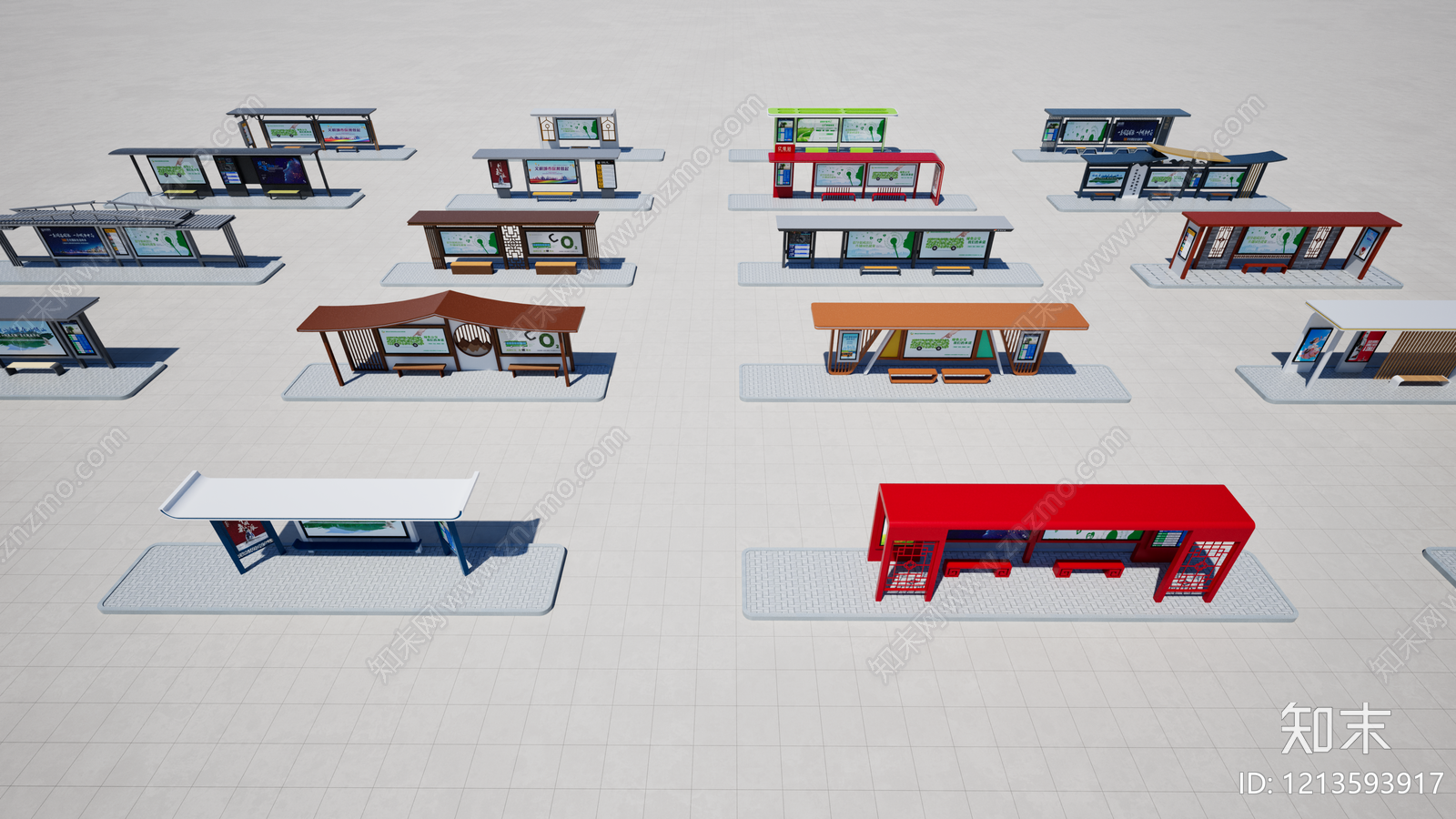 现代简约公交站台SU模型下载【ID:1213593917】