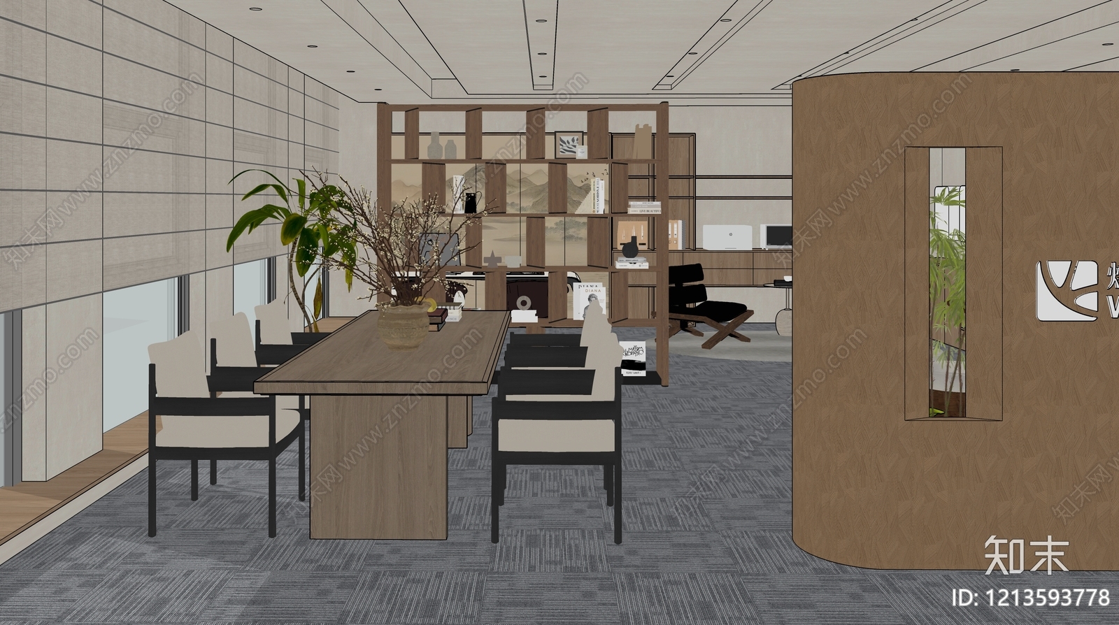 新中式会议室SU模型下载【ID:1213593778】