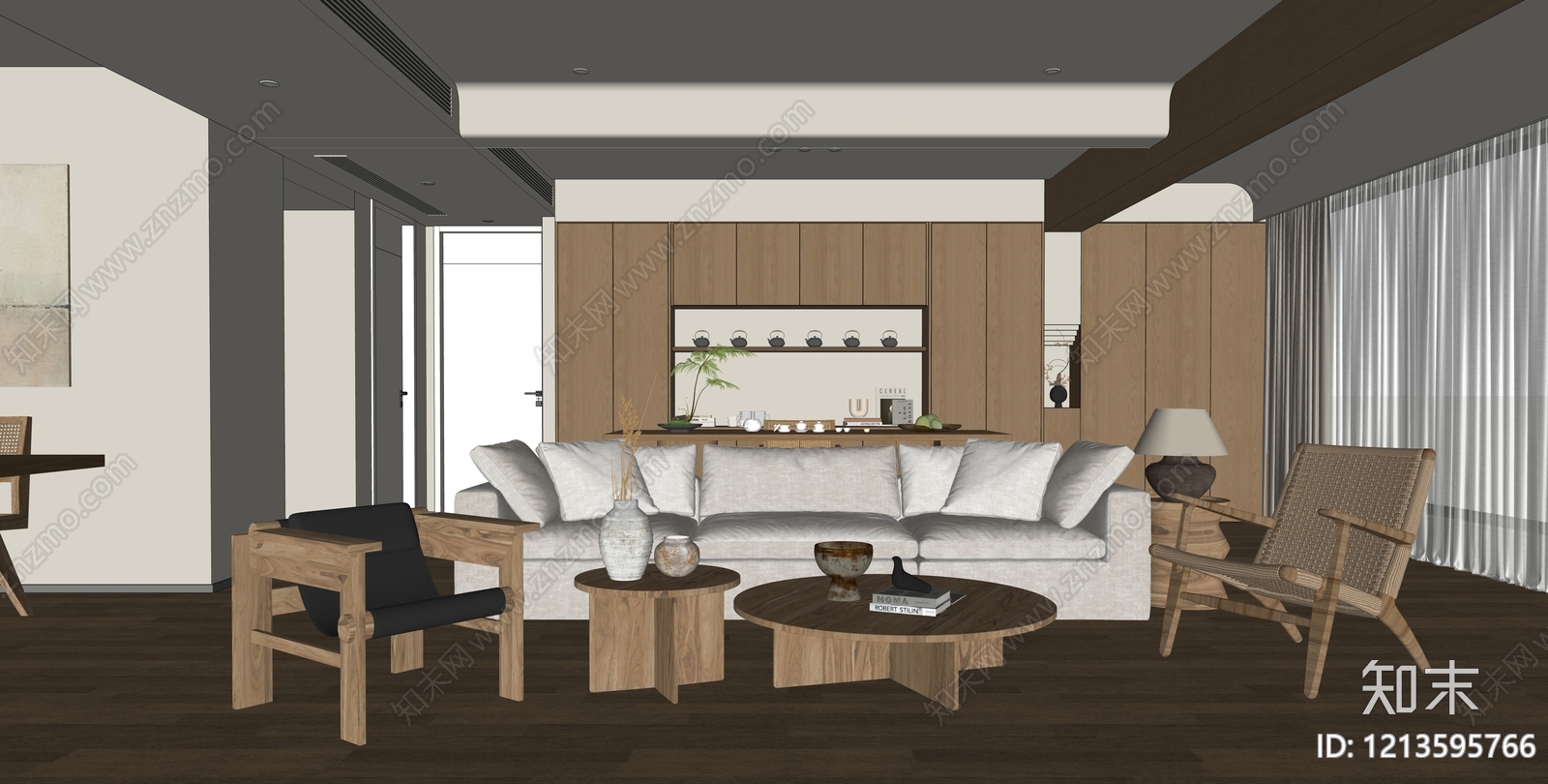 原木风家居客厅SU模型下载【ID:1213595766】