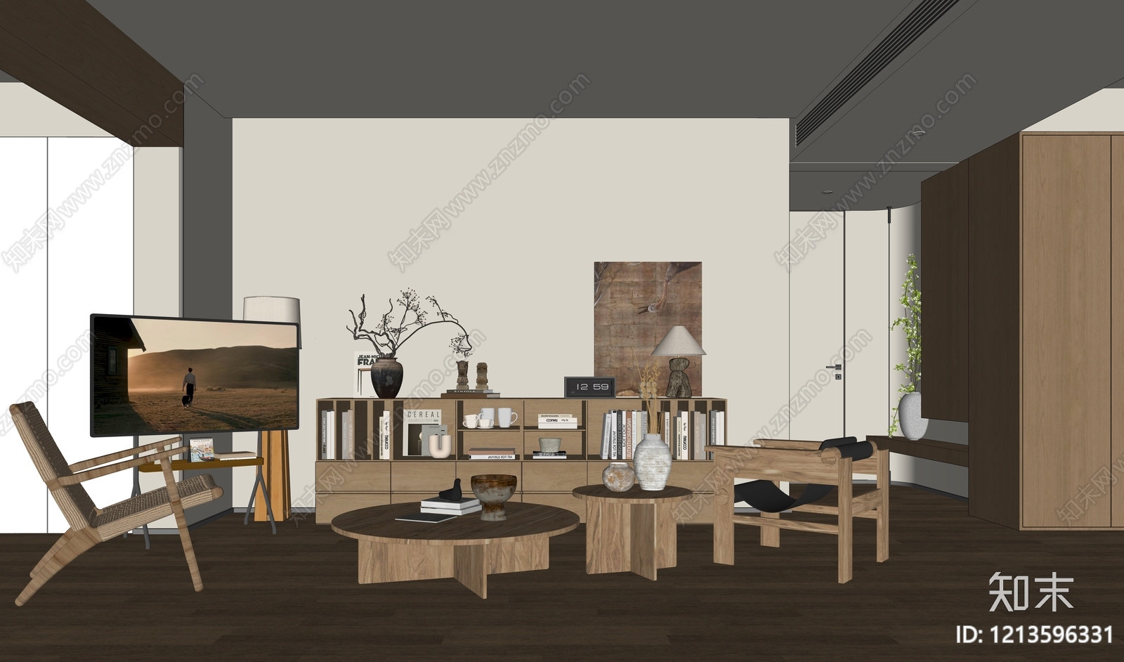中古风家居客厅SU模型下载【ID:1213596331】