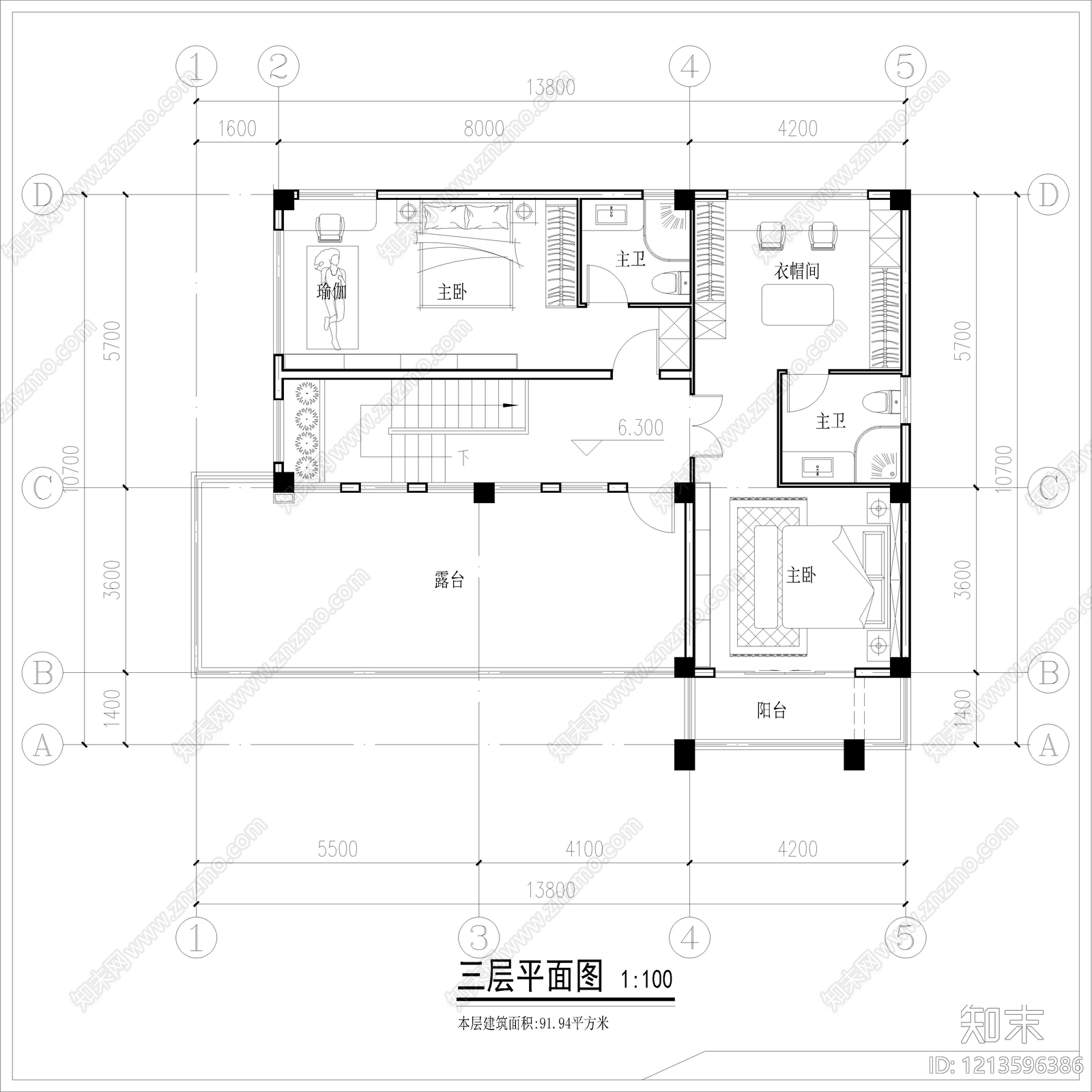 现代别墅建筑cad施工图下载【ID:1213596386】