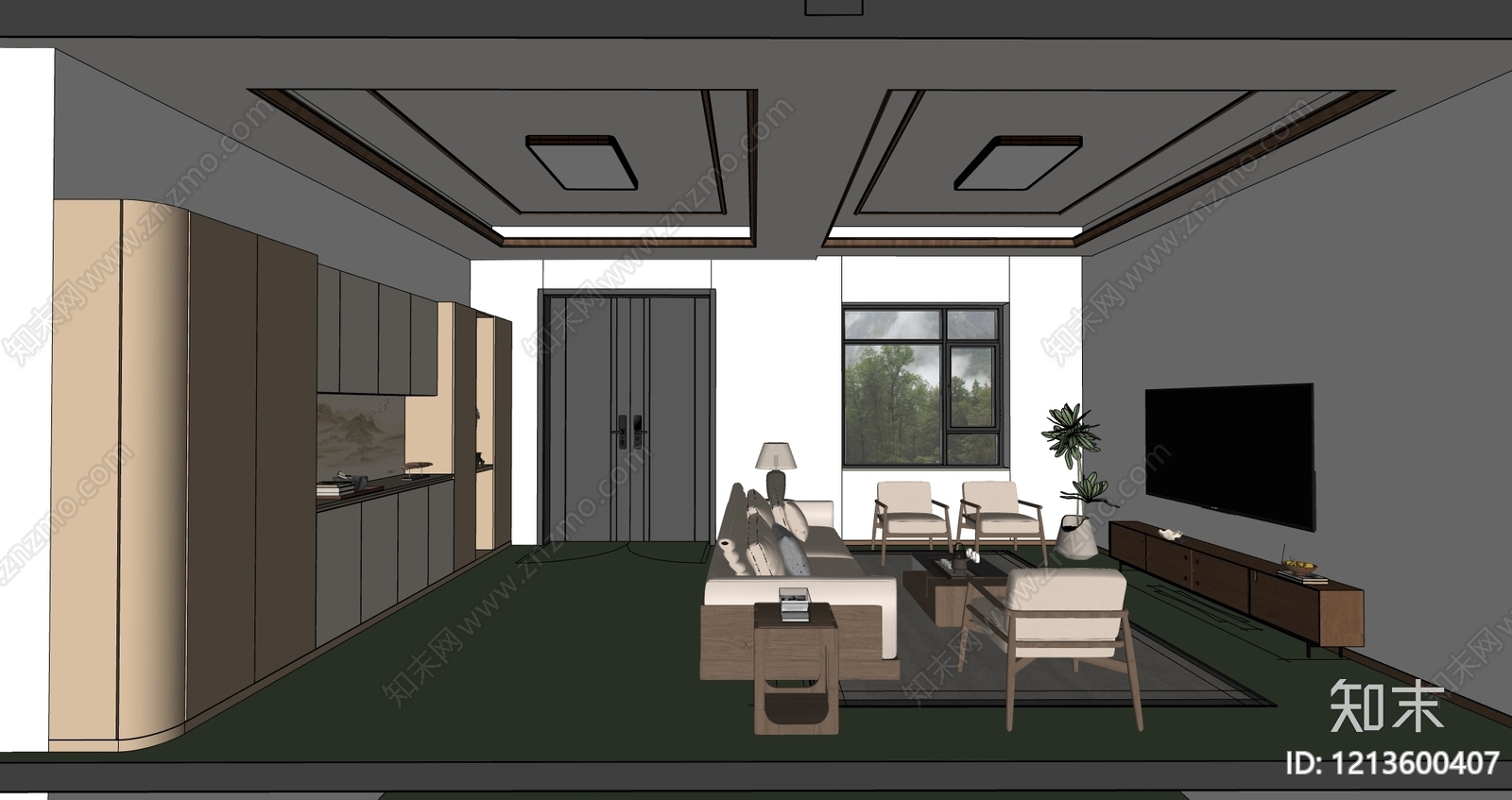 新中式别墅客厅SU模型下载【ID:1213600407】