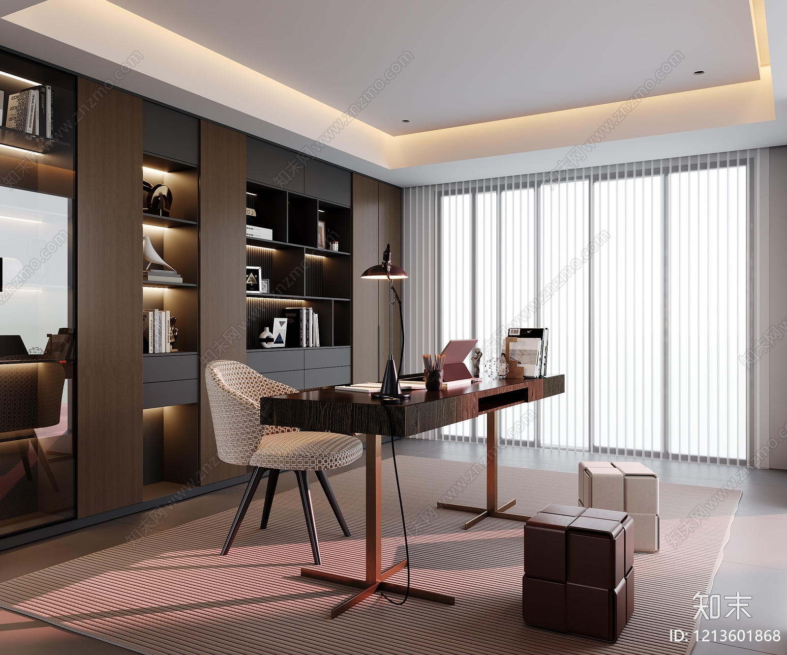 现代简约书房3D模型下载【ID:1213601868】