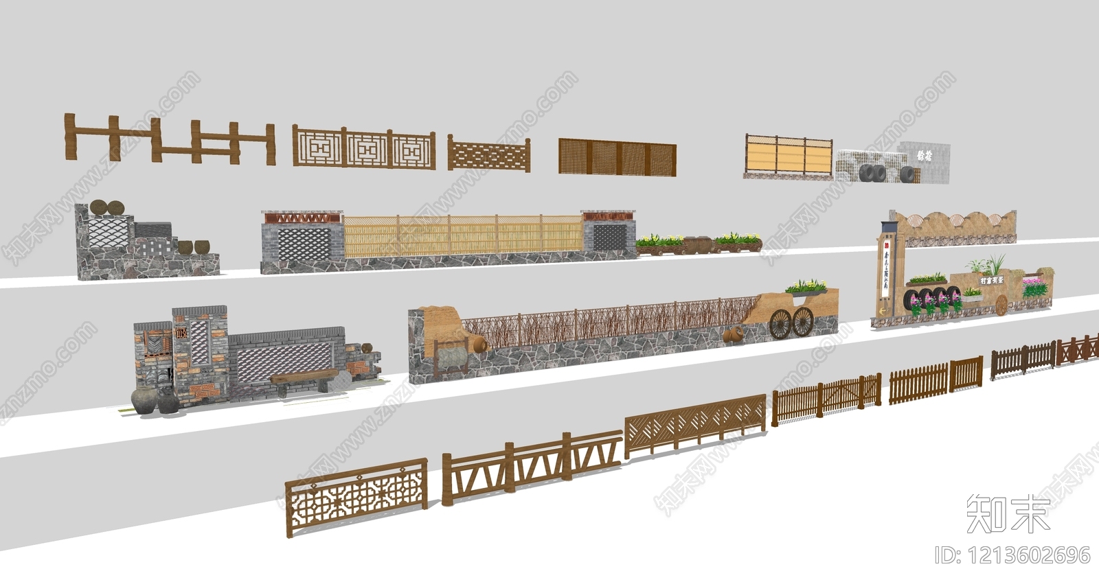 乡村景观风景墙SU模型下载【ID:1213602696】