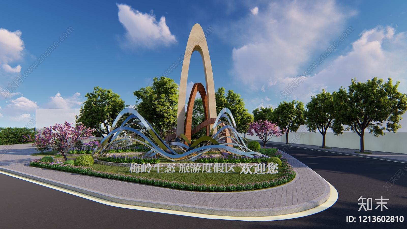 现代景观雕塑风格文旅项目景观SU模型下载【ID:1213602810】