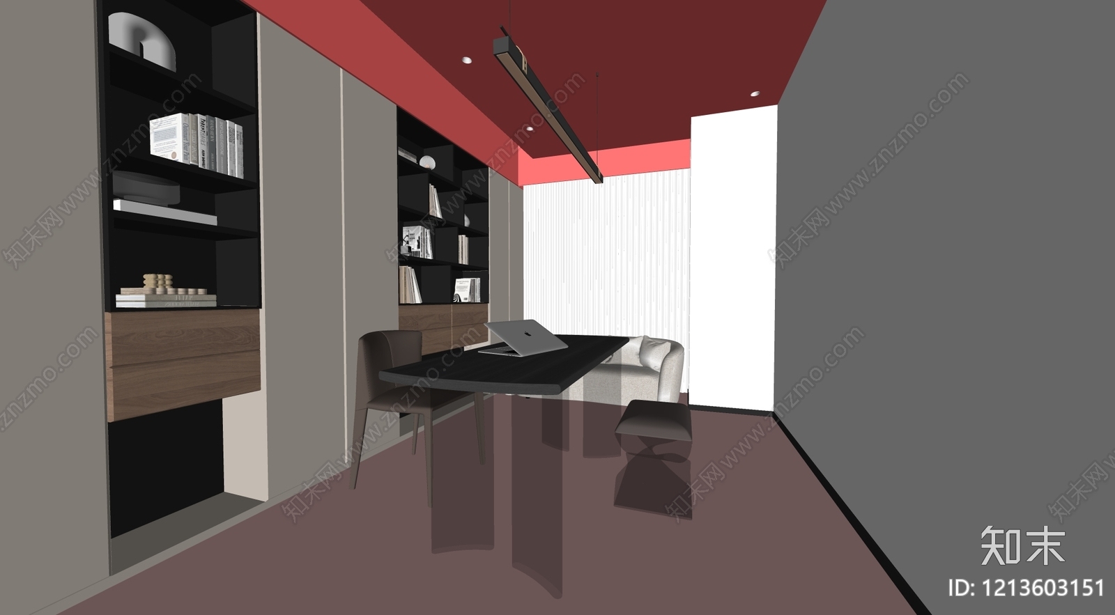 现代简约书房SU模型下载【ID:1213603151】