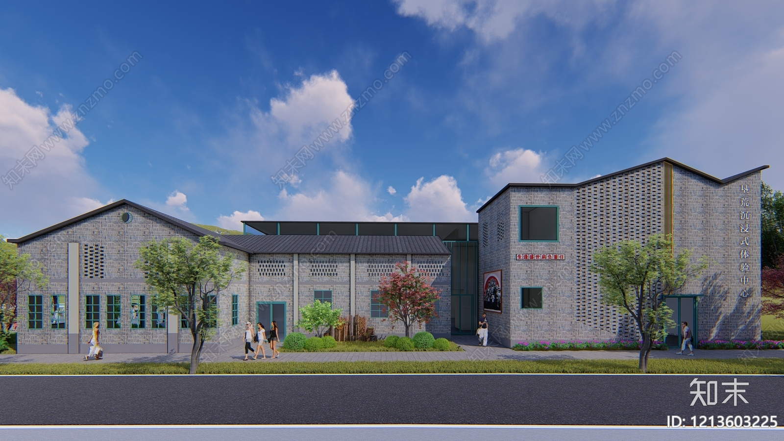 新中式展览馆建筑SU模型下载【ID:1213603225】