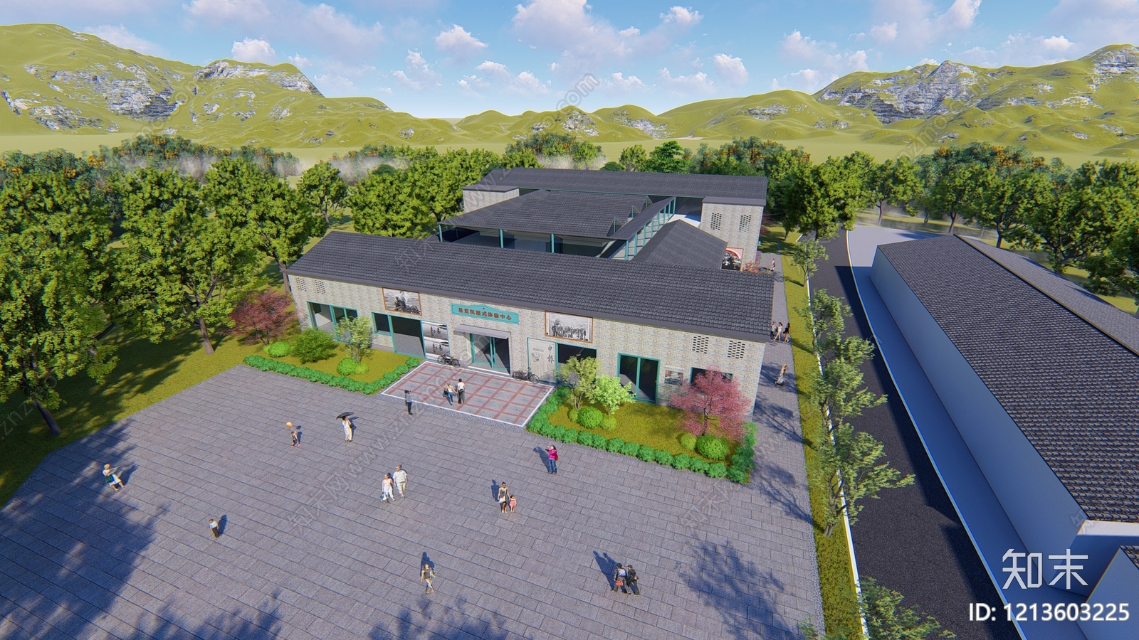 新中式展览馆建筑SU模型下载【ID:1213603225】