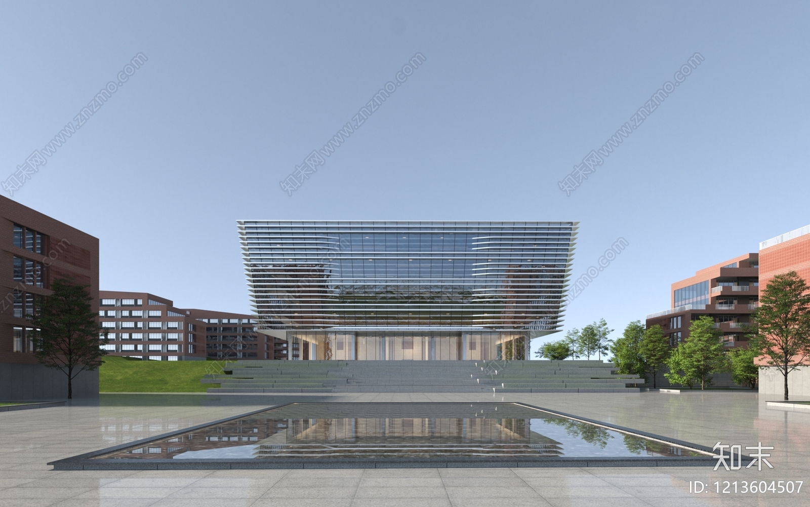 现代主义图书馆外观3D模型下载【ID:1213604507】