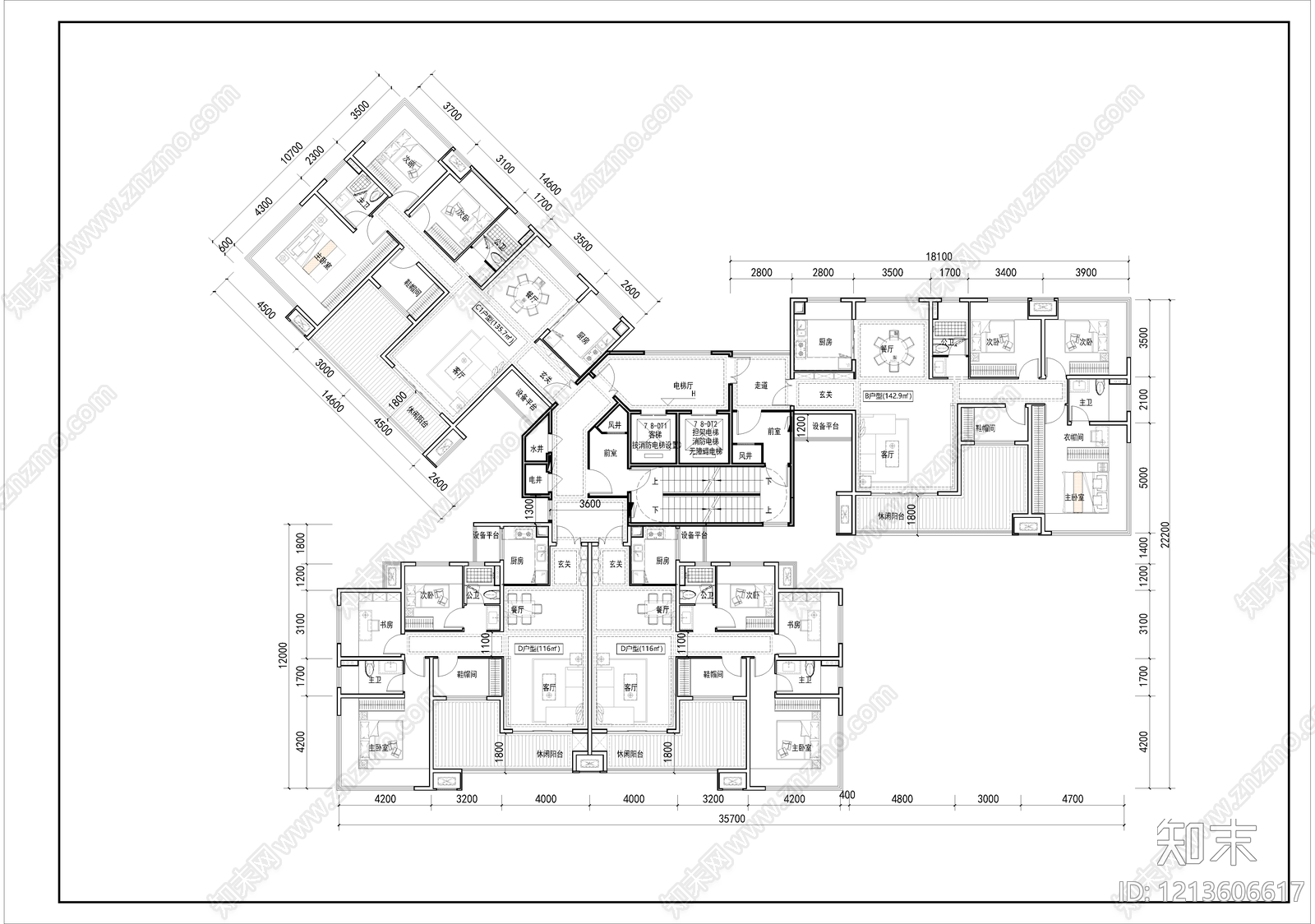 高层住宅cad施工图下载【ID:1213606617】
