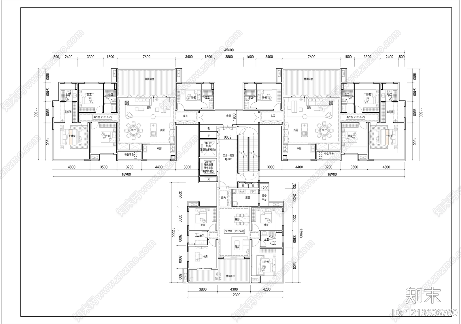 高层住宅cad施工图下载【ID:1213606760】