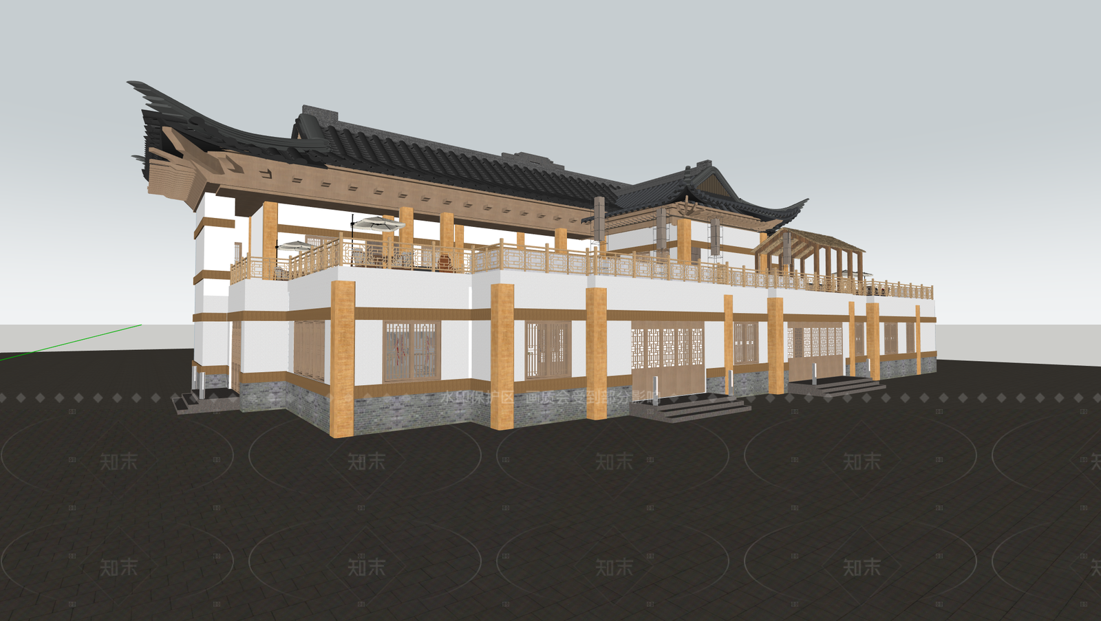 新中式民宿建筑SU模型下载【ID:1213611140】