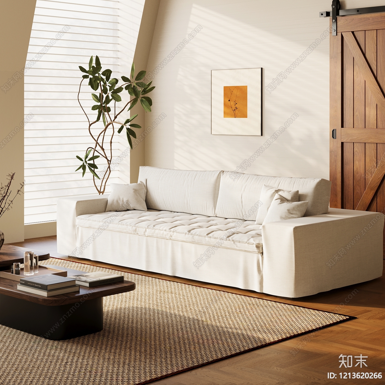 奶油风多人沙发3D模型下载【ID:1213620266】