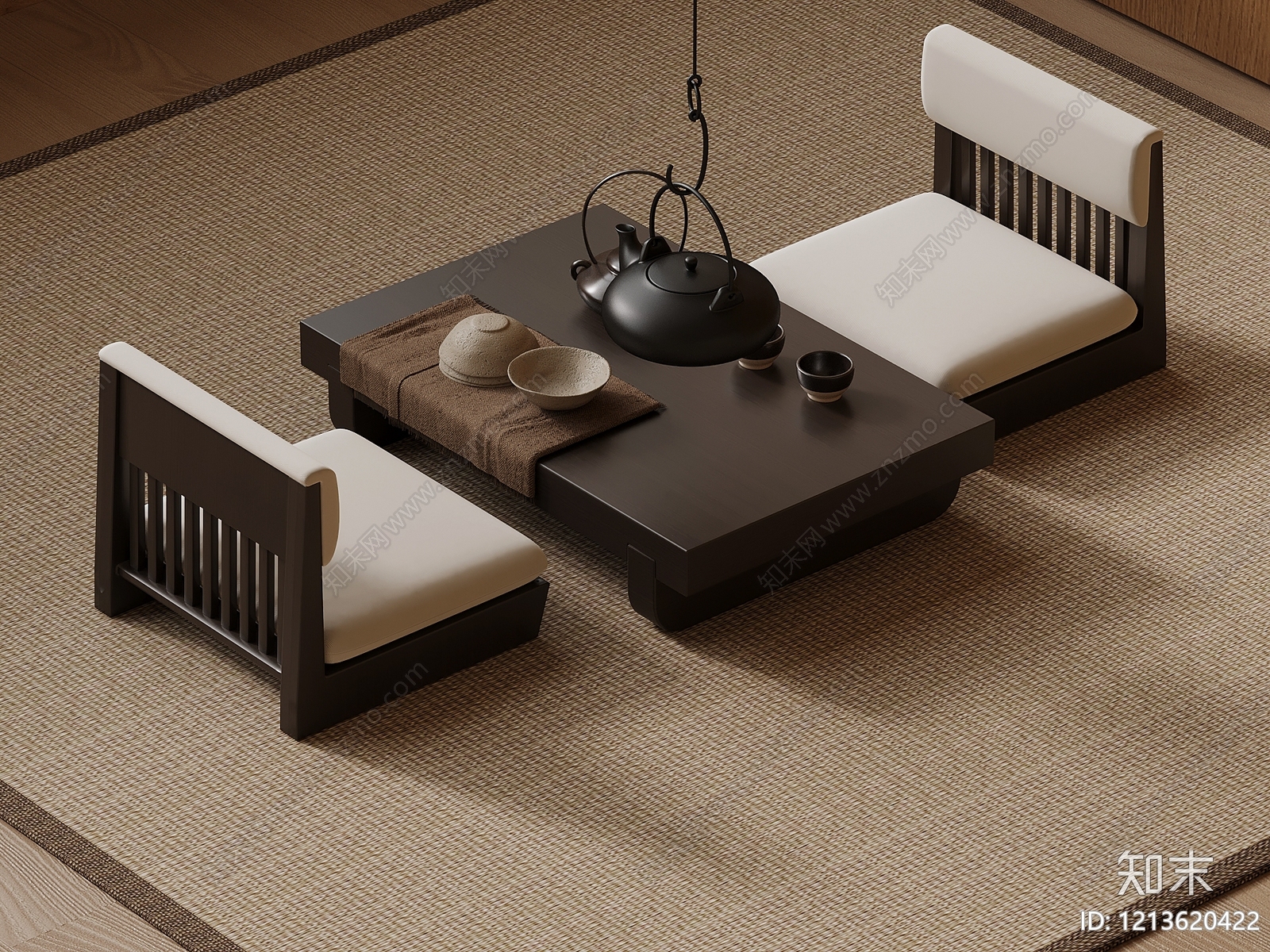 日式禅意茶桌椅3D模型下载【ID:1213620422】