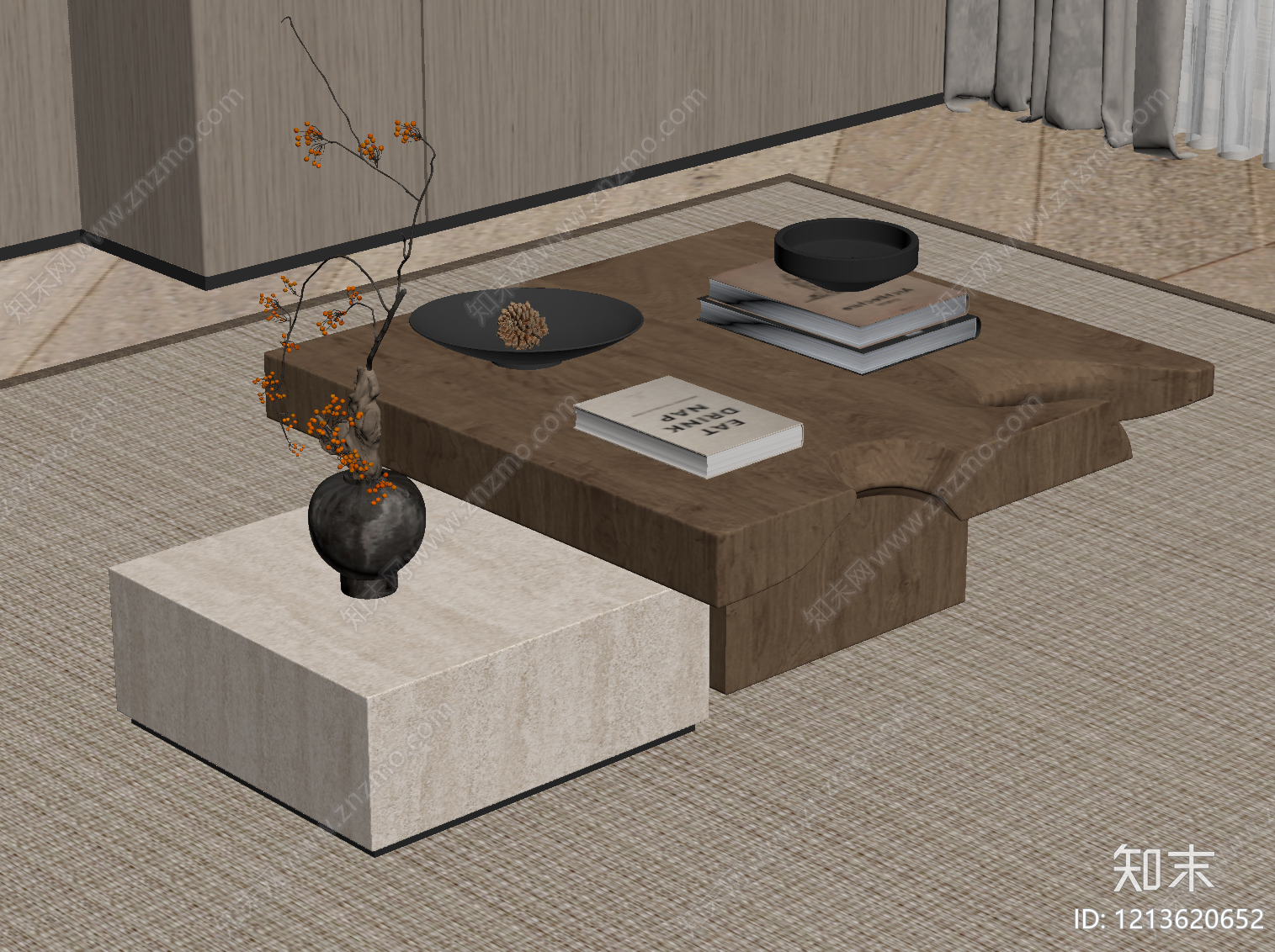 新中式茶几SU模型下载【ID:1213620652】