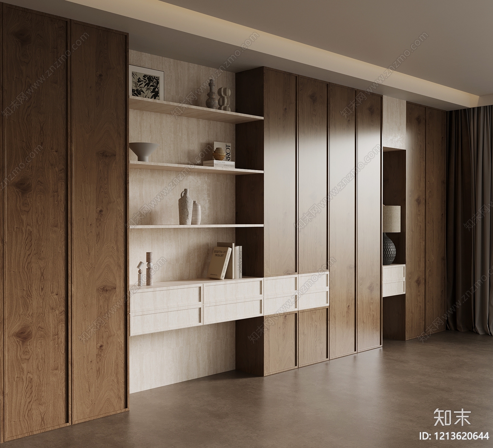原木风书房3D模型下载【ID:1213620644】