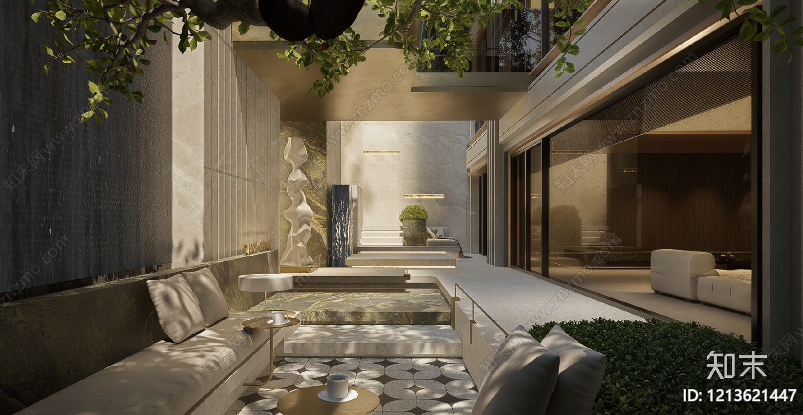 简约极简庭院景观下载【ID:1213621447】