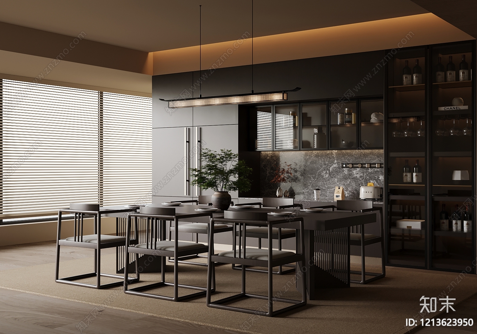 新中式家居餐厅SU模型下载【ID:1213623950】