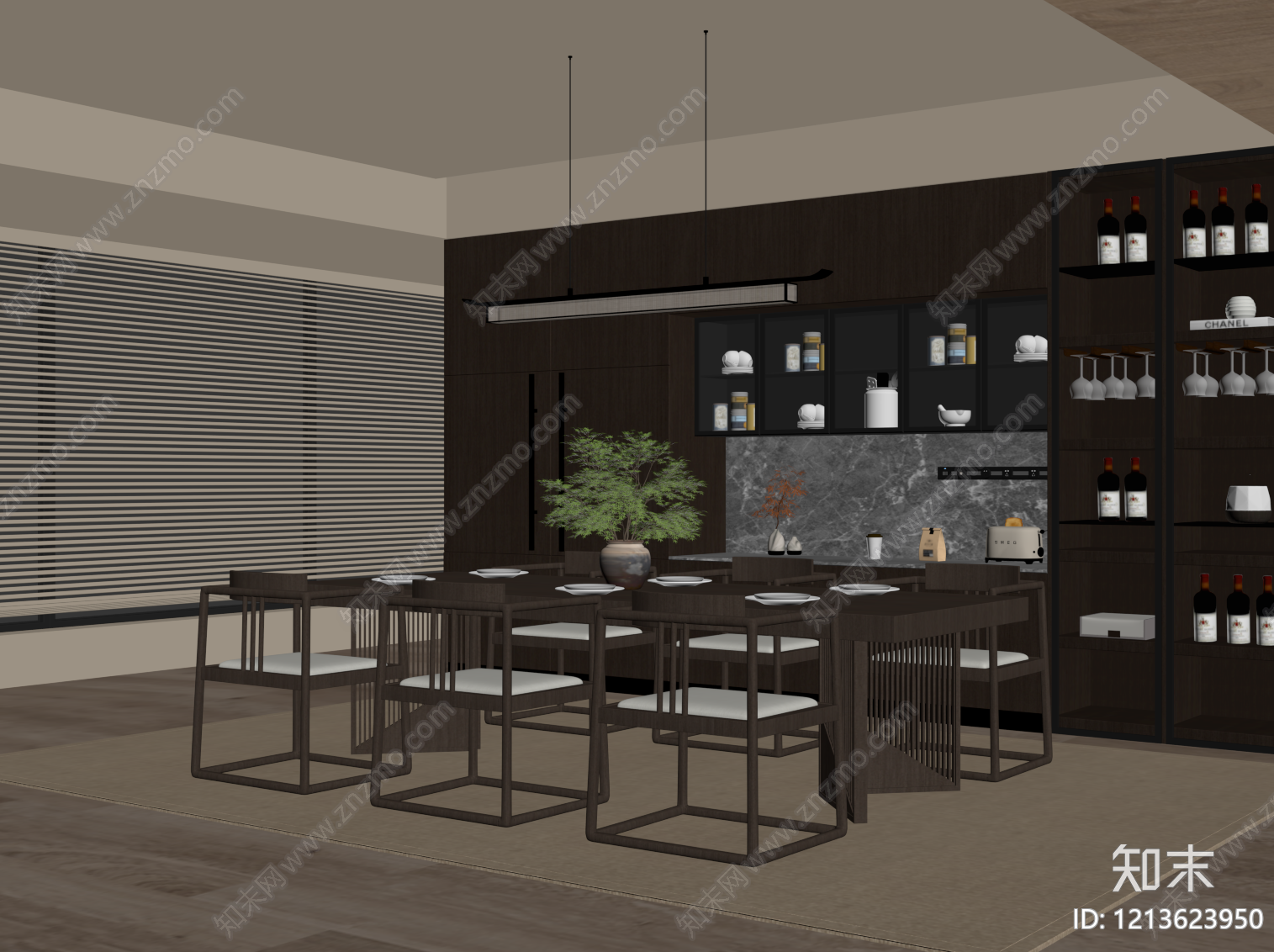新中式家居餐厅SU模型下载【ID:1213623950】