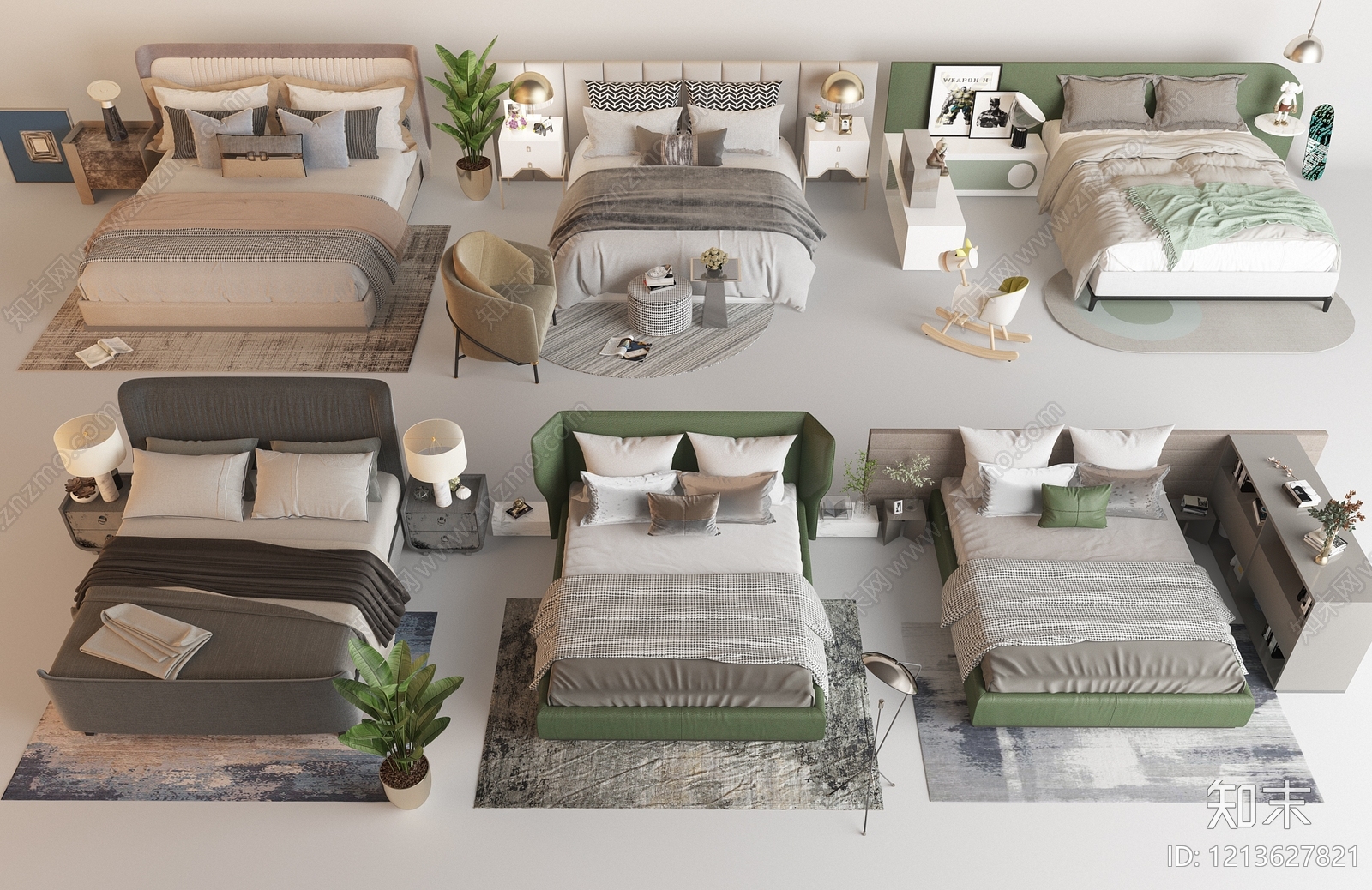 现代简约双人床3D模型下载【ID:1213627821】