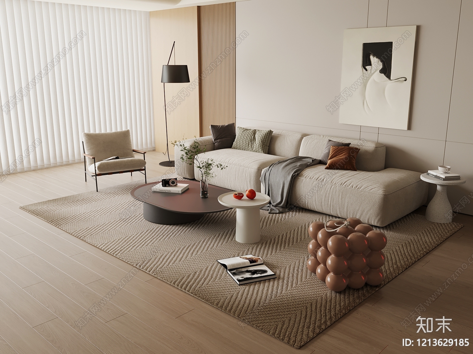 奶油风多人沙发3D模型下载【ID:1213629185】