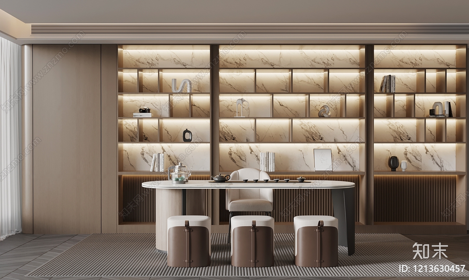现代新中式书房3D模型下载【ID:1213630457】