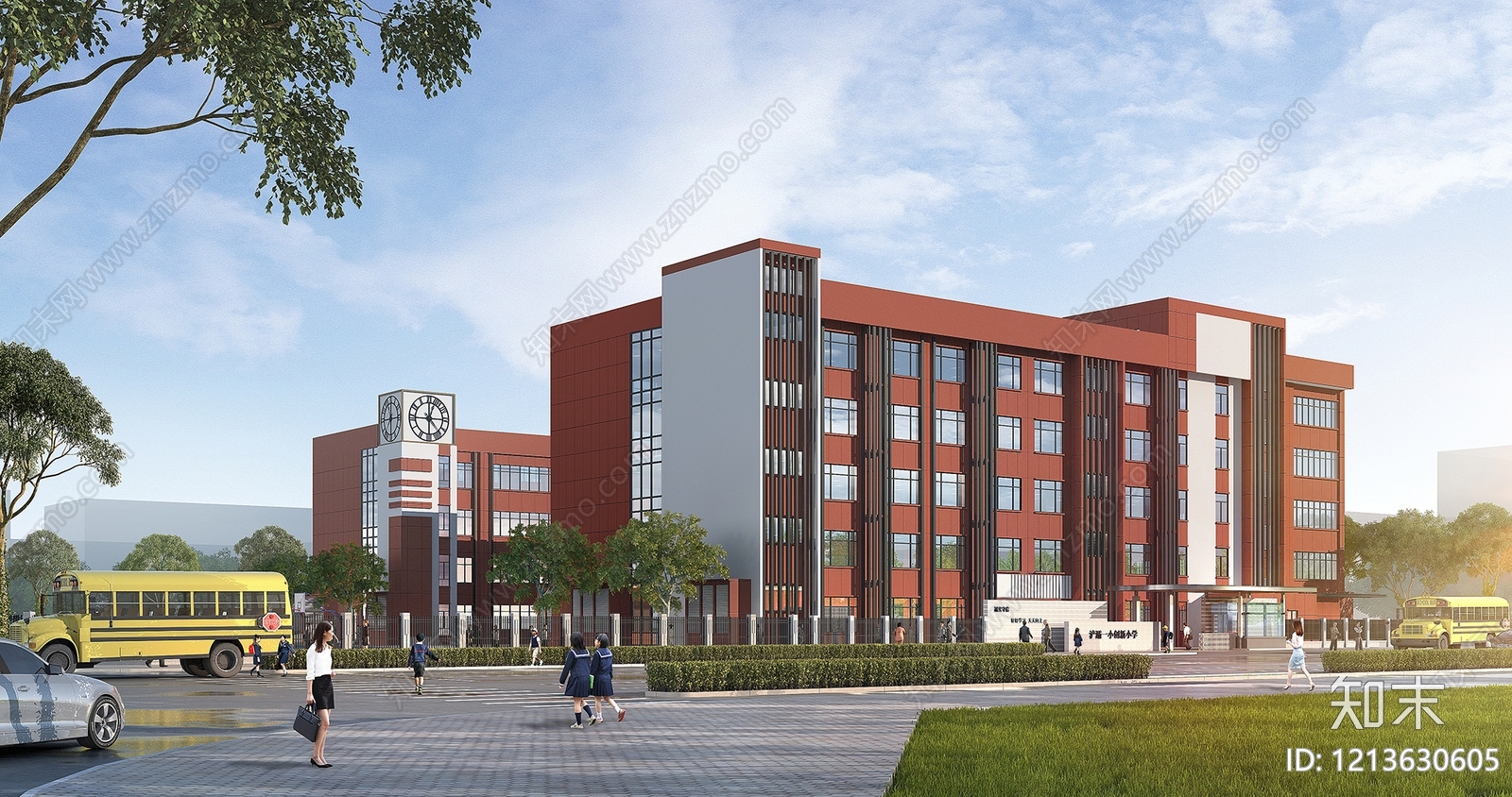 现代主义学校外观3D模型下载【ID:1213630605】