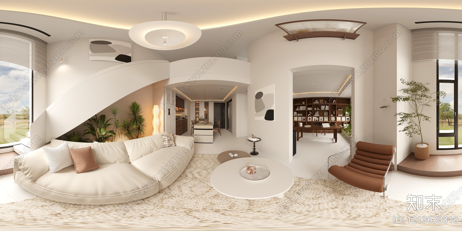 奶油风书房3D模型下载【ID:1213633318】