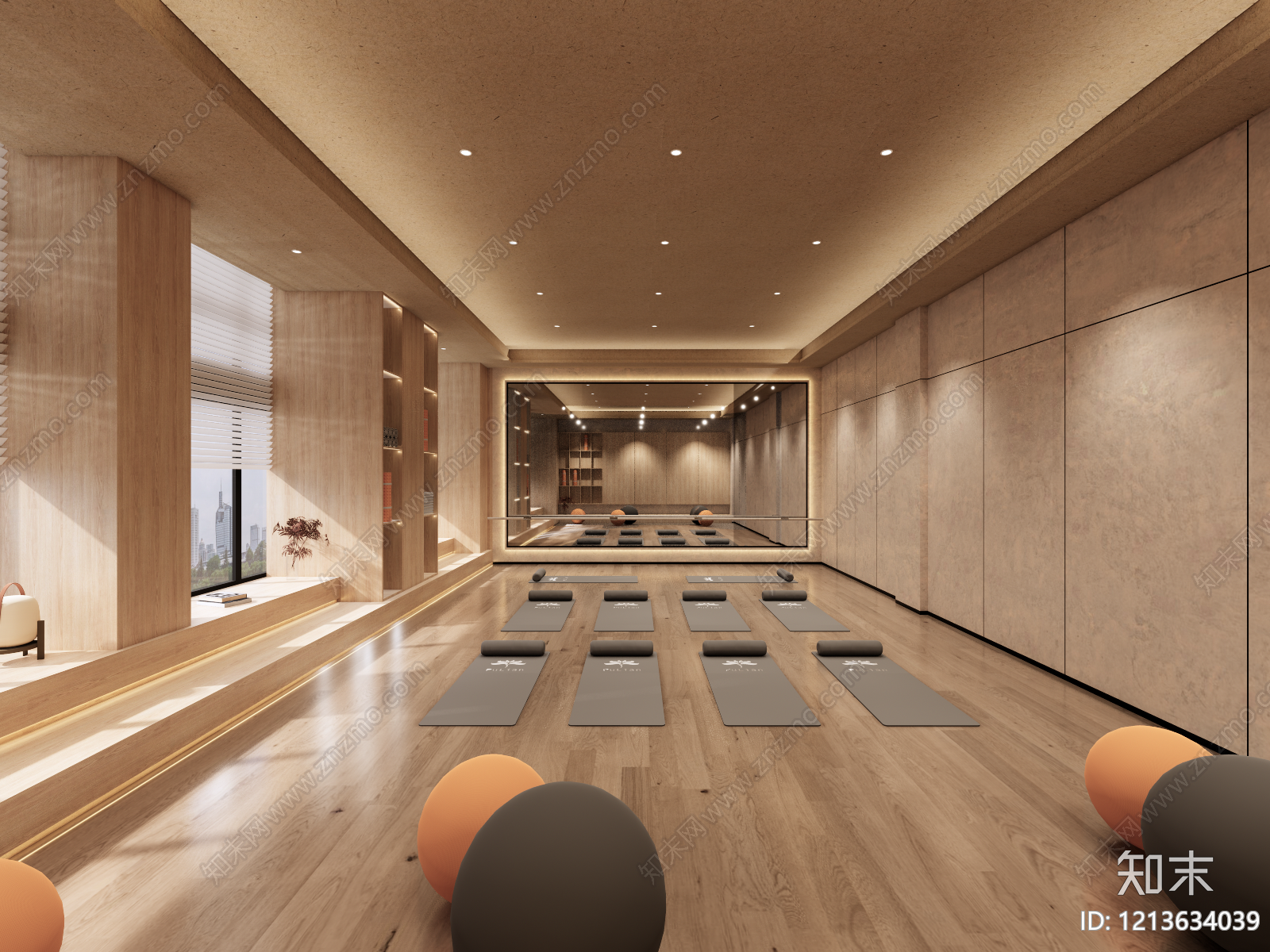 原木侘寂风瑜伽室SU模型下载【ID:1213634039】