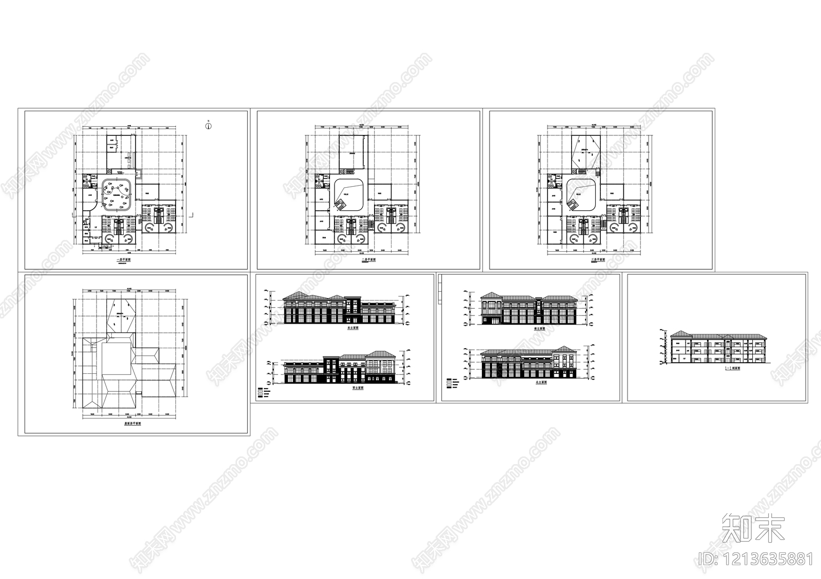 现代简约幼儿园建筑cad施工图下载【ID:1213635881】