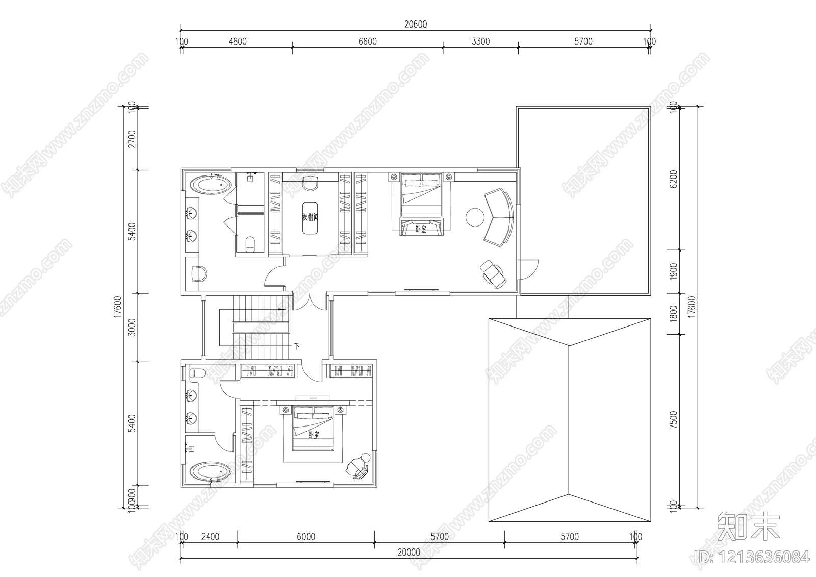 现代别墅建筑cad施工图下载【ID:1213636084】