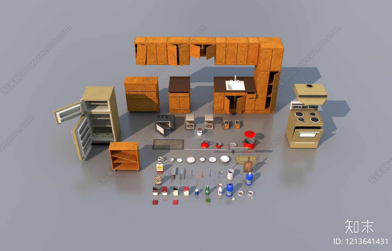 复古厨房用品3D模型下载【ID:1213641431】