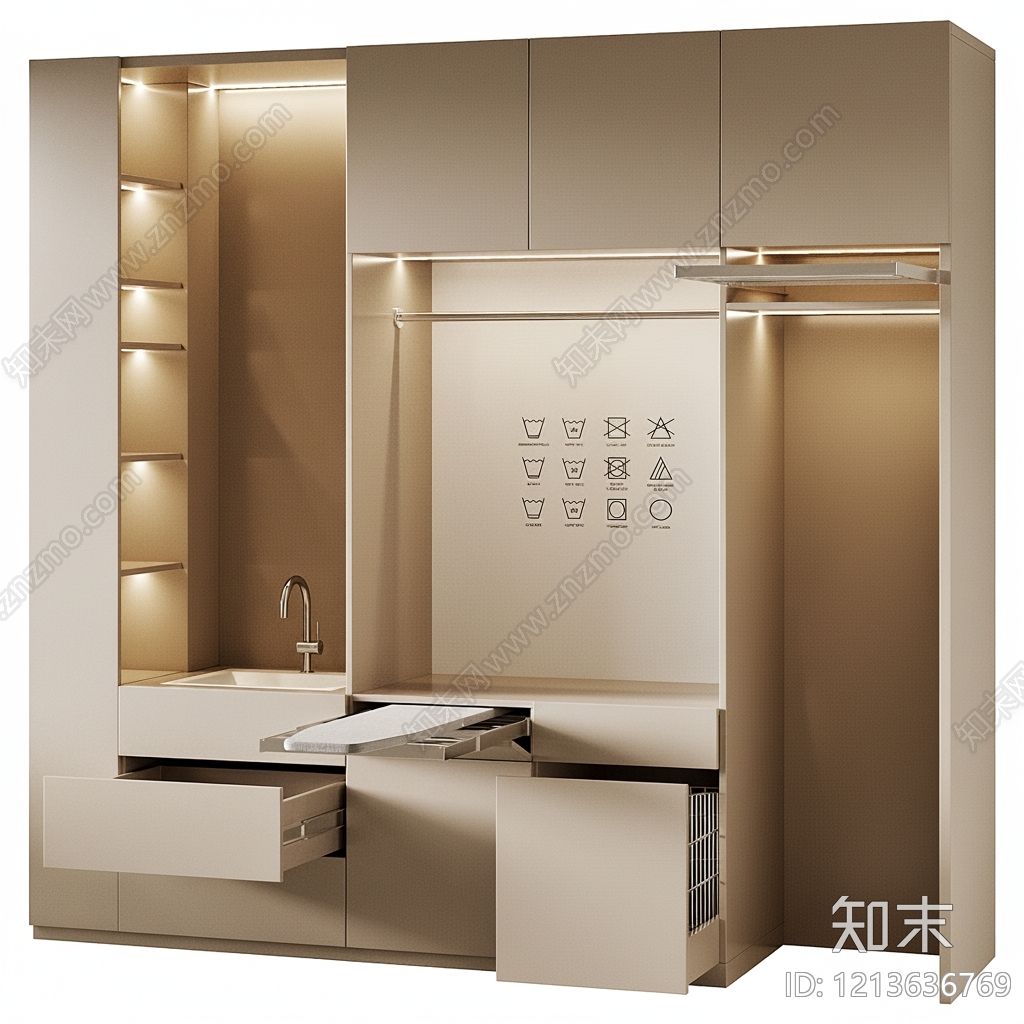现代简约洗衣机柜3D模型下载【ID:1213636769】