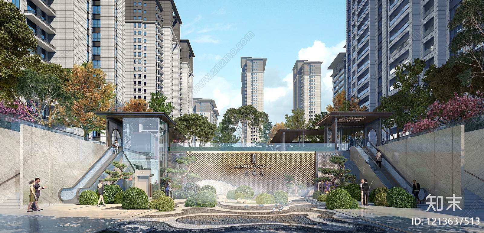 新中式入口广场3D模型下载【ID:1213637513】