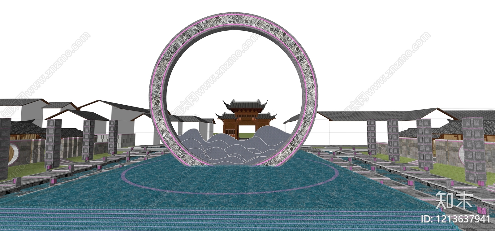 新中式文旅项目景观SU模型下载【ID:1213637941】