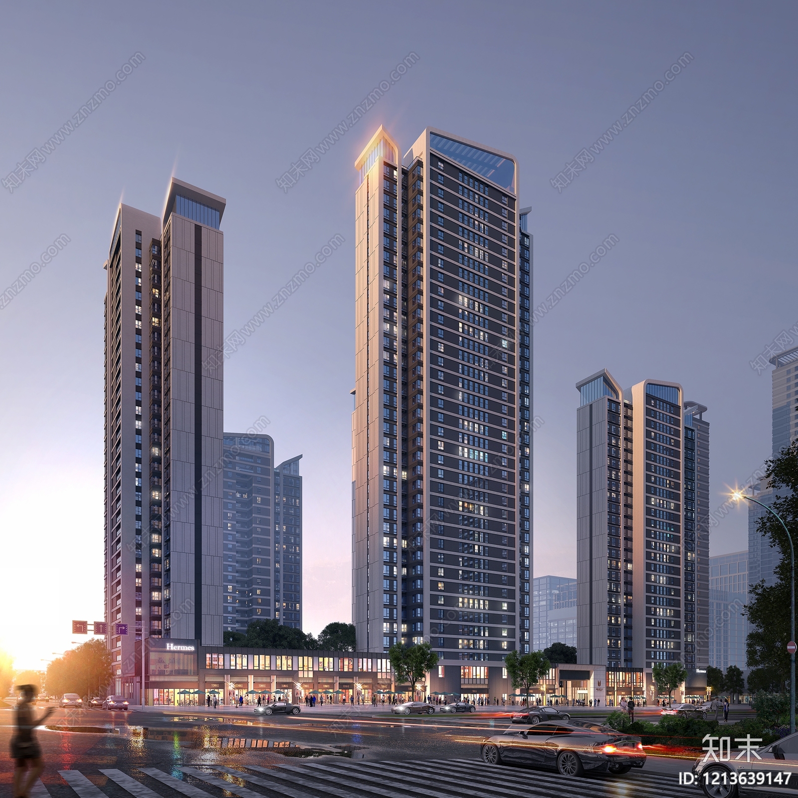 现代主义小高层住宅楼3D模型下载【ID:1213639147】