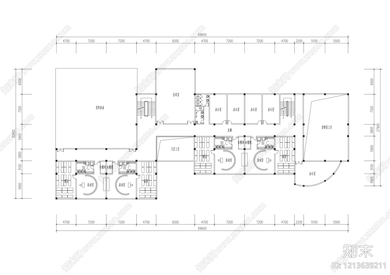 现代简约幼儿园建筑cad施工图下载【ID:1213639211】